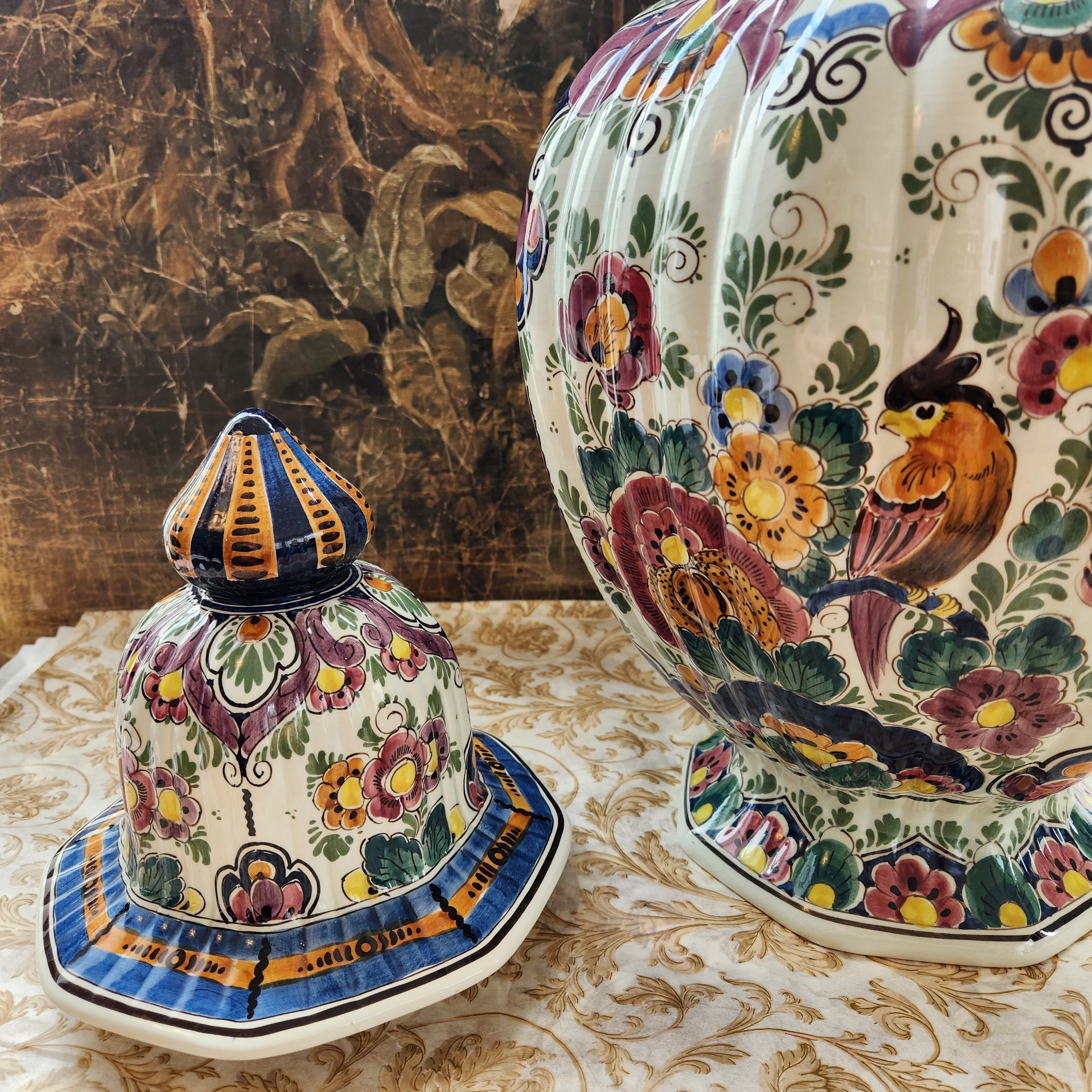Glorious Large Polychrome Dutch Delft Lidded Pot