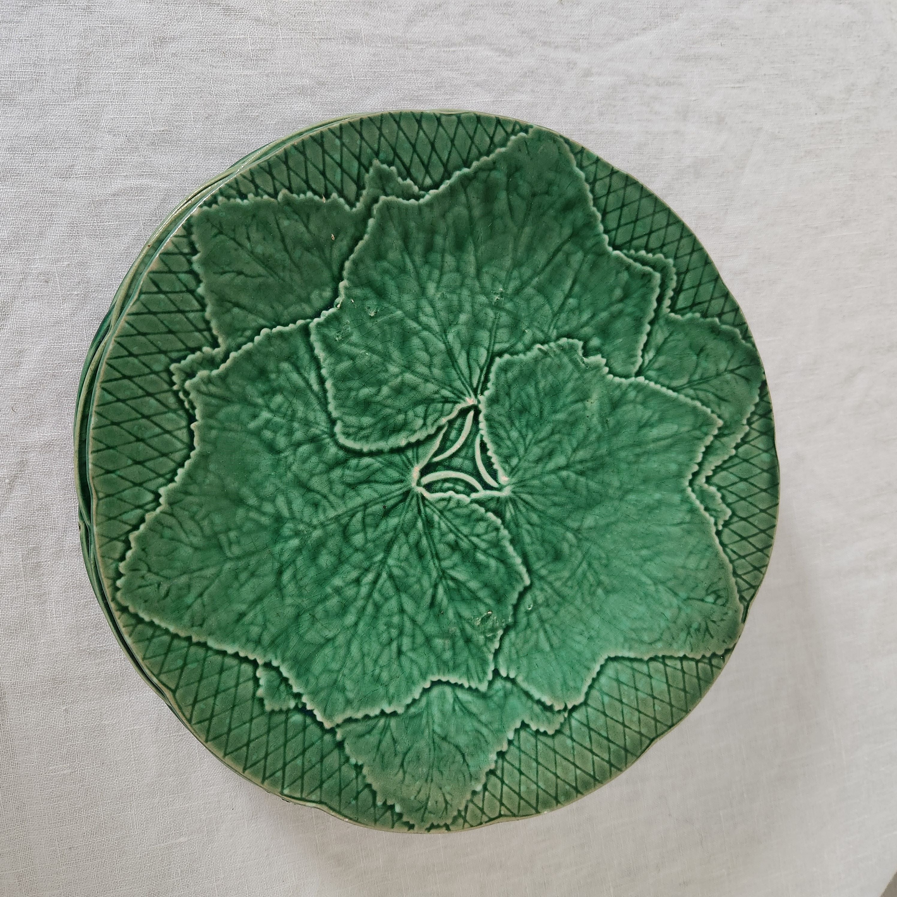 Antique Gien Green Vine Leaf Plates