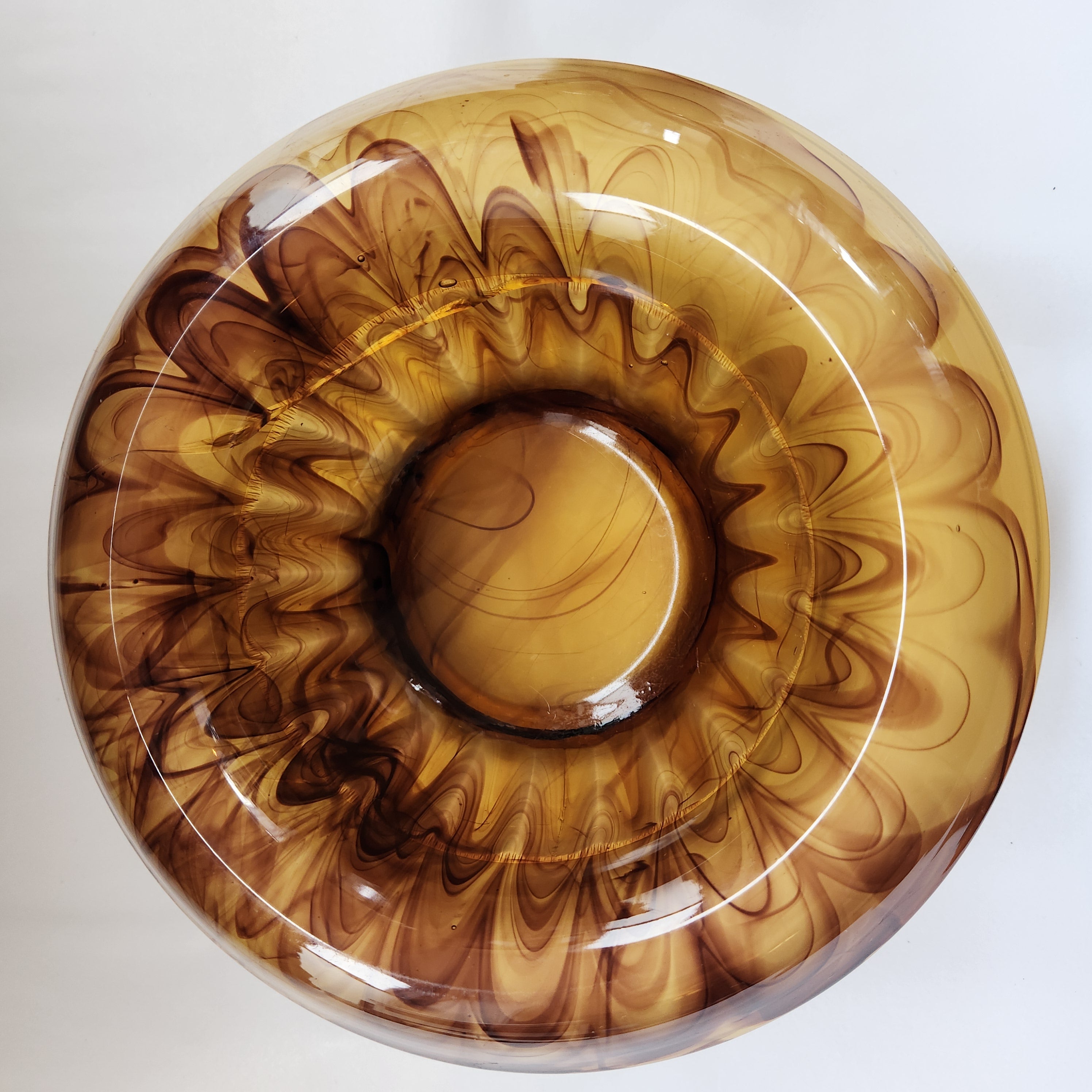 Art Deco Davidson Amber Cloud Glass Bowl with Flower Dome