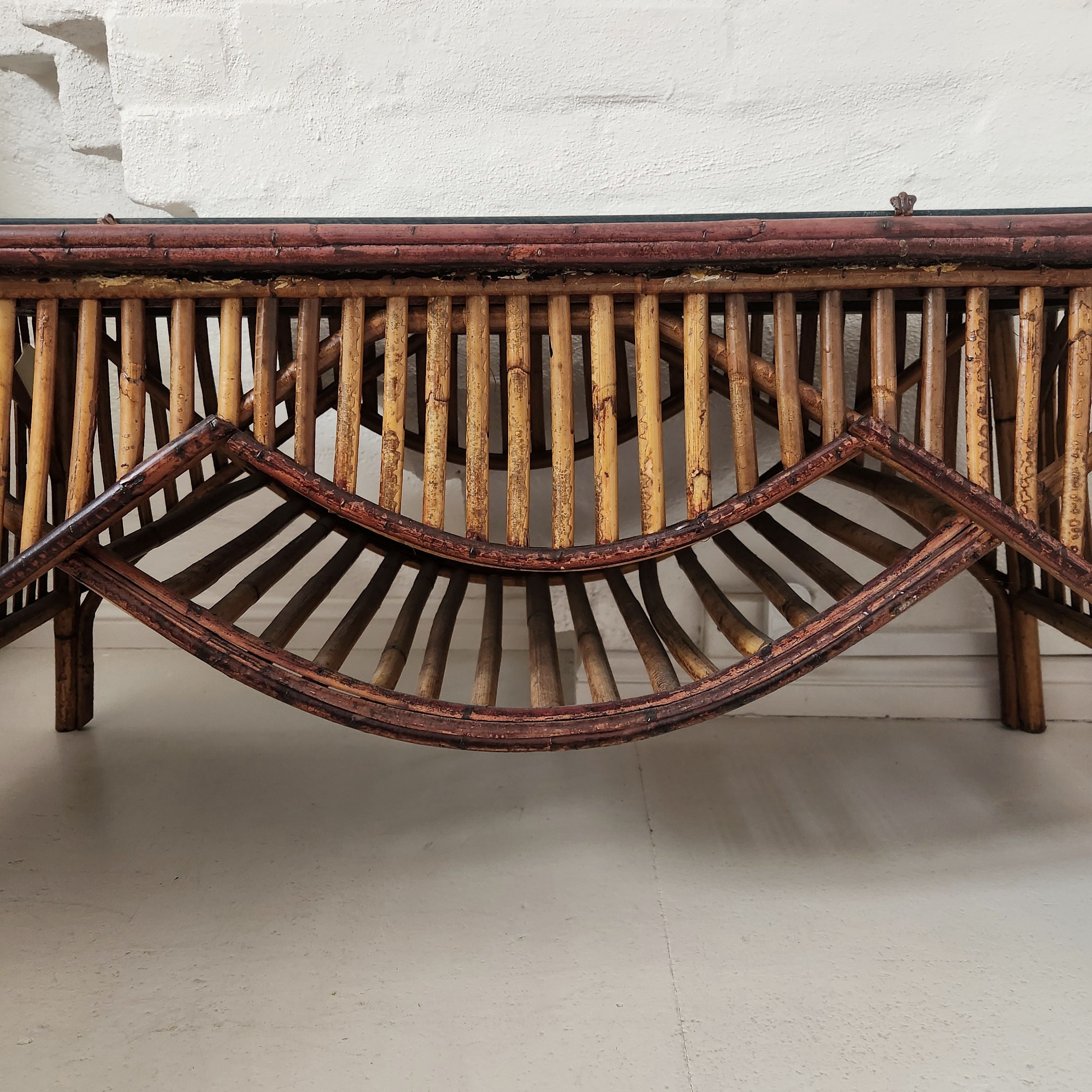 Gorgeous Vintage Tiger Cane Coffee Table with Glass Top