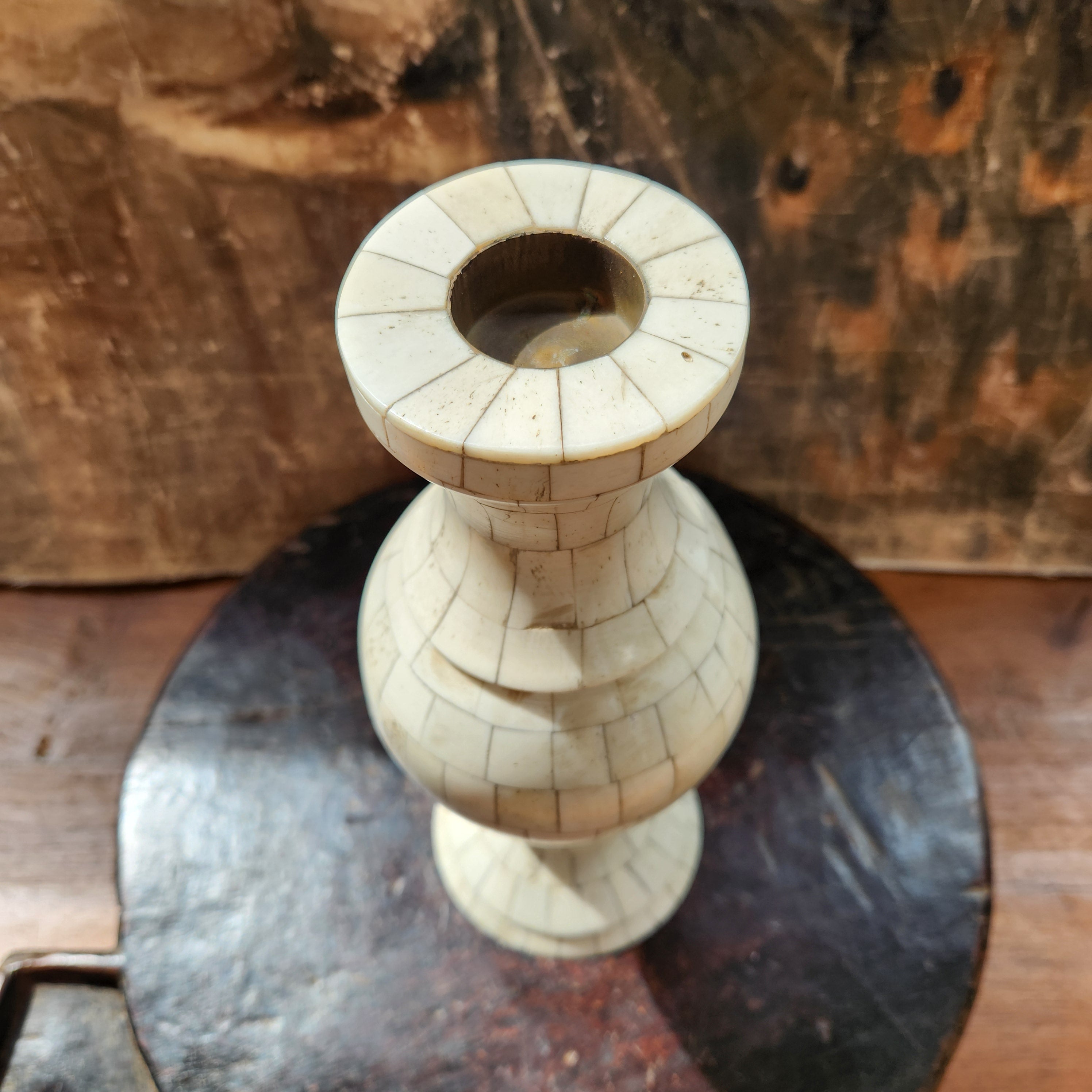 Mid Century Bone Mosaic Candlestick
