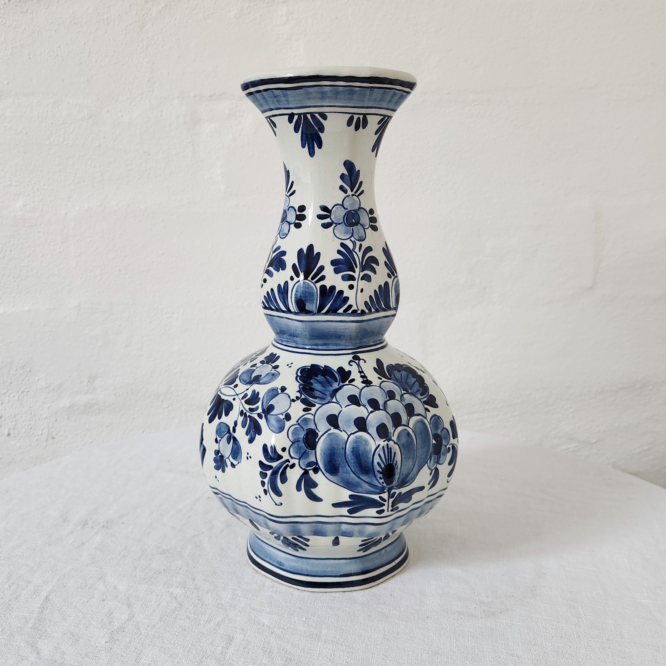 Delft Blue and White Hand Painted Gourd Vase