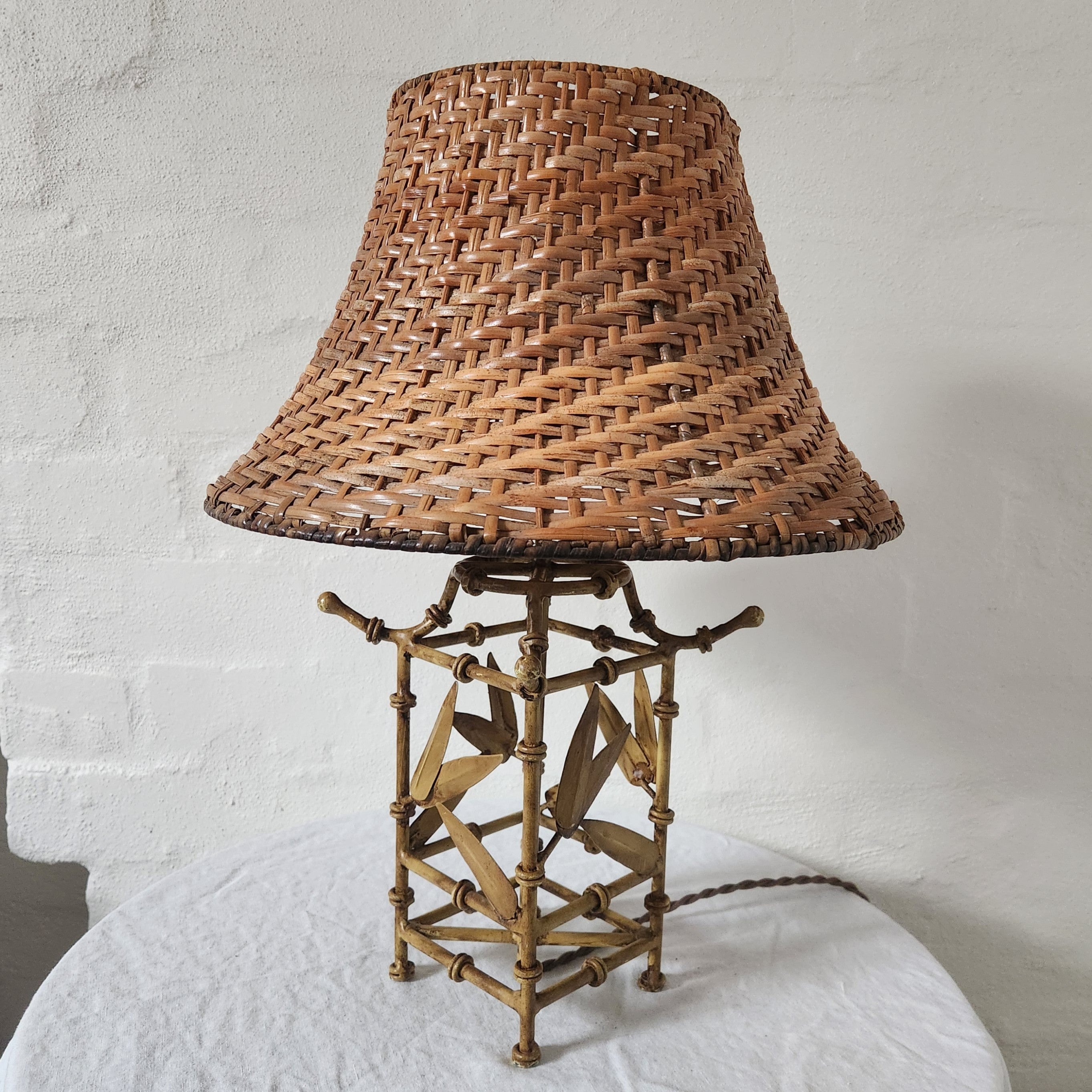 Vintage French Bamboo Lamp and Rattan Shade