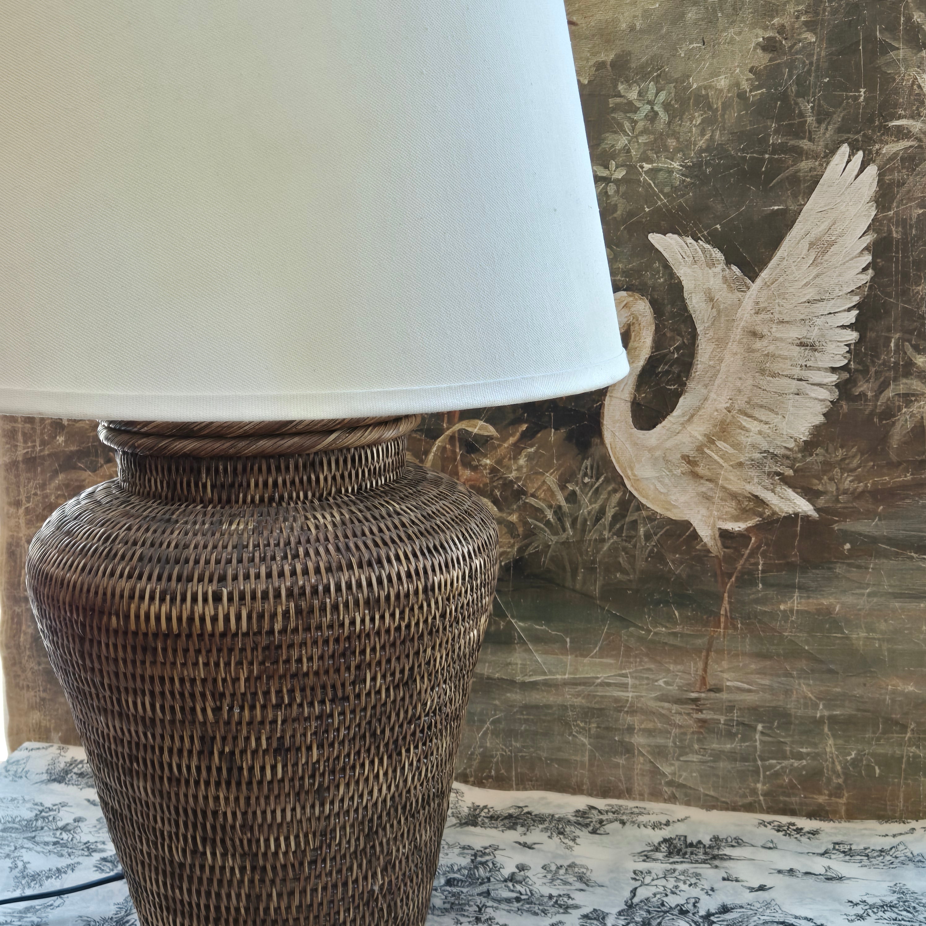 Vintage Rattan Lamp with Linen Parchment Shade