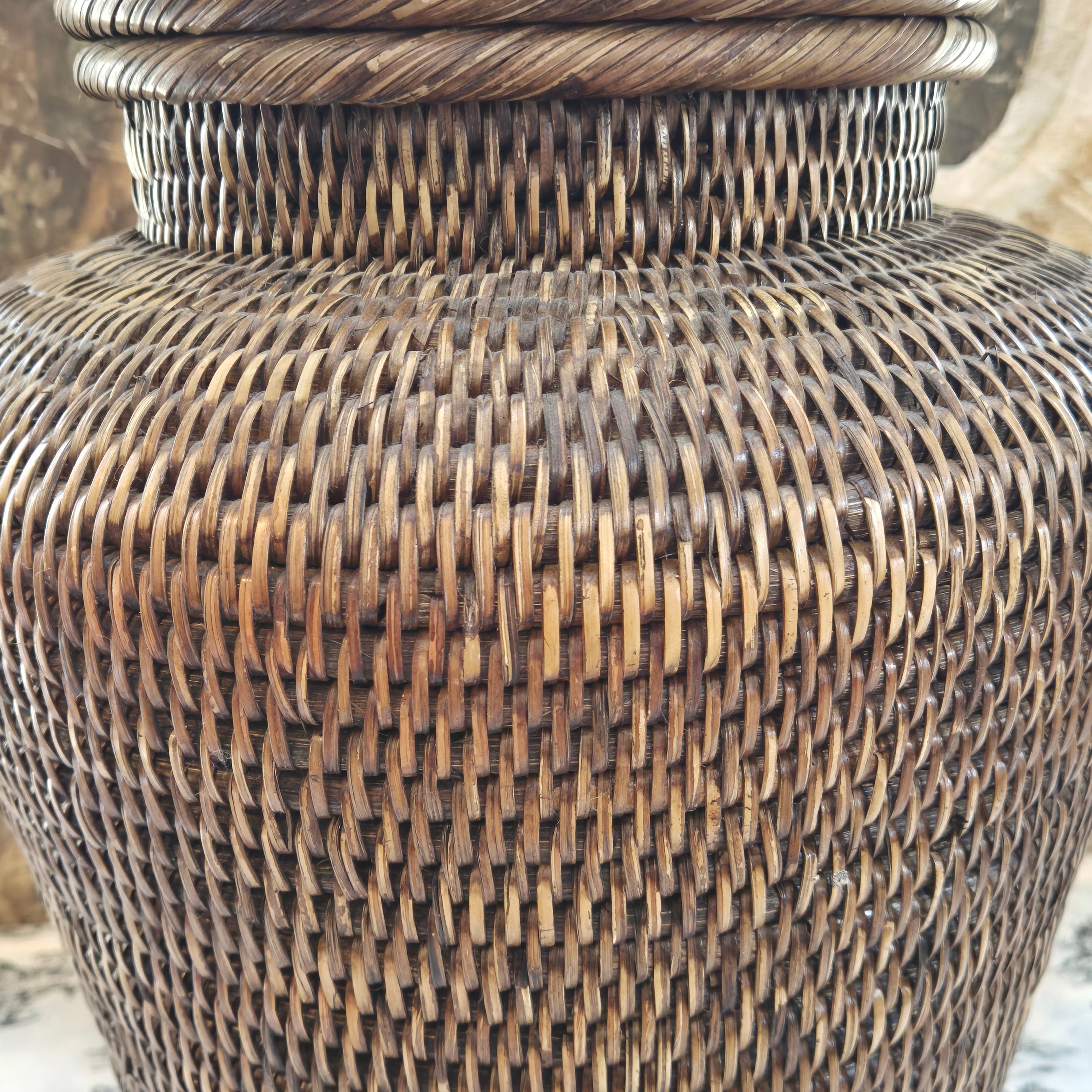Vintage Rattan Lamp with Linen Parchment Shade