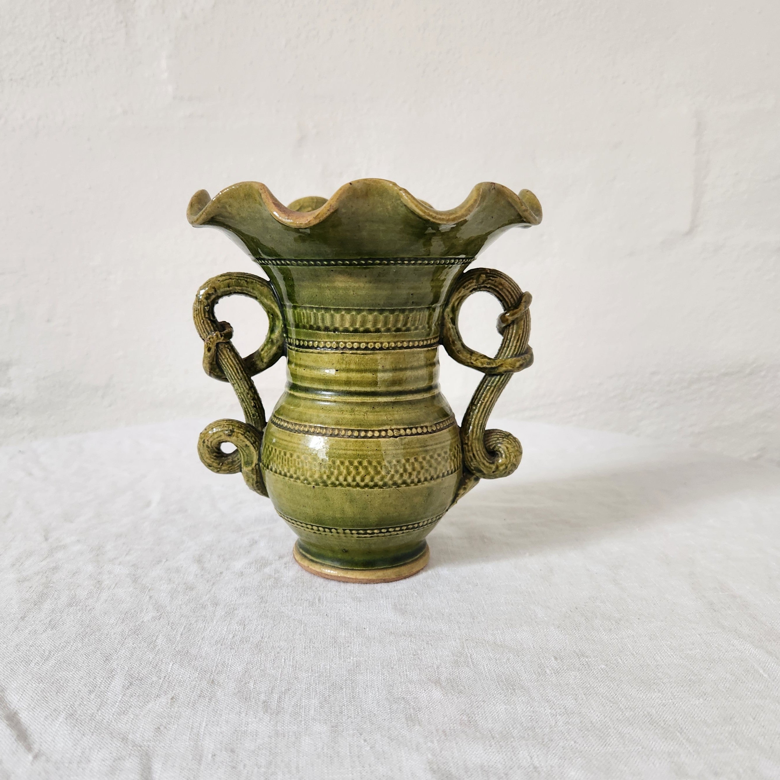Gorgeous Vintage French Yellow Green Ceramic Vase