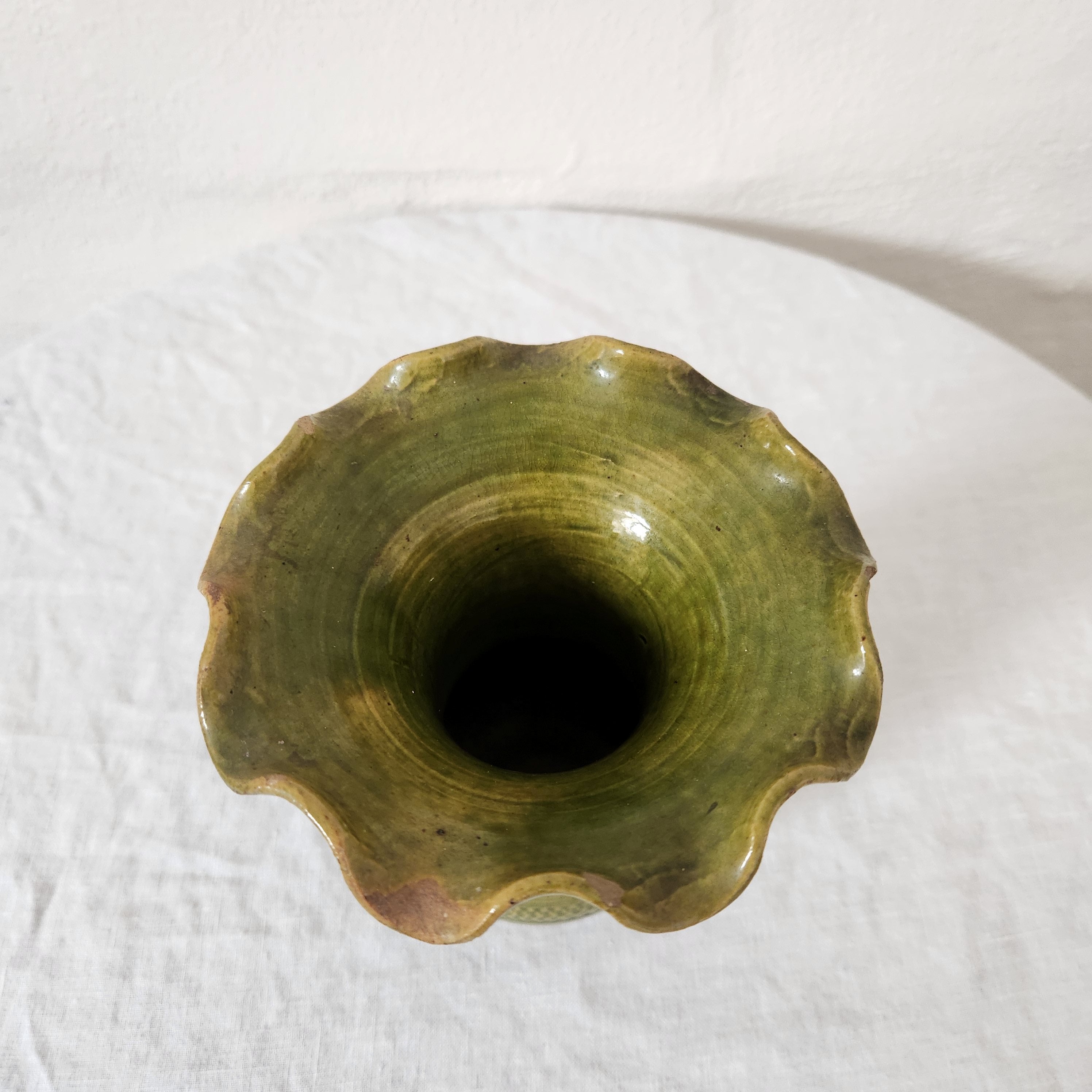 Gorgeous Vintage French Yellow Green Ceramic Vase