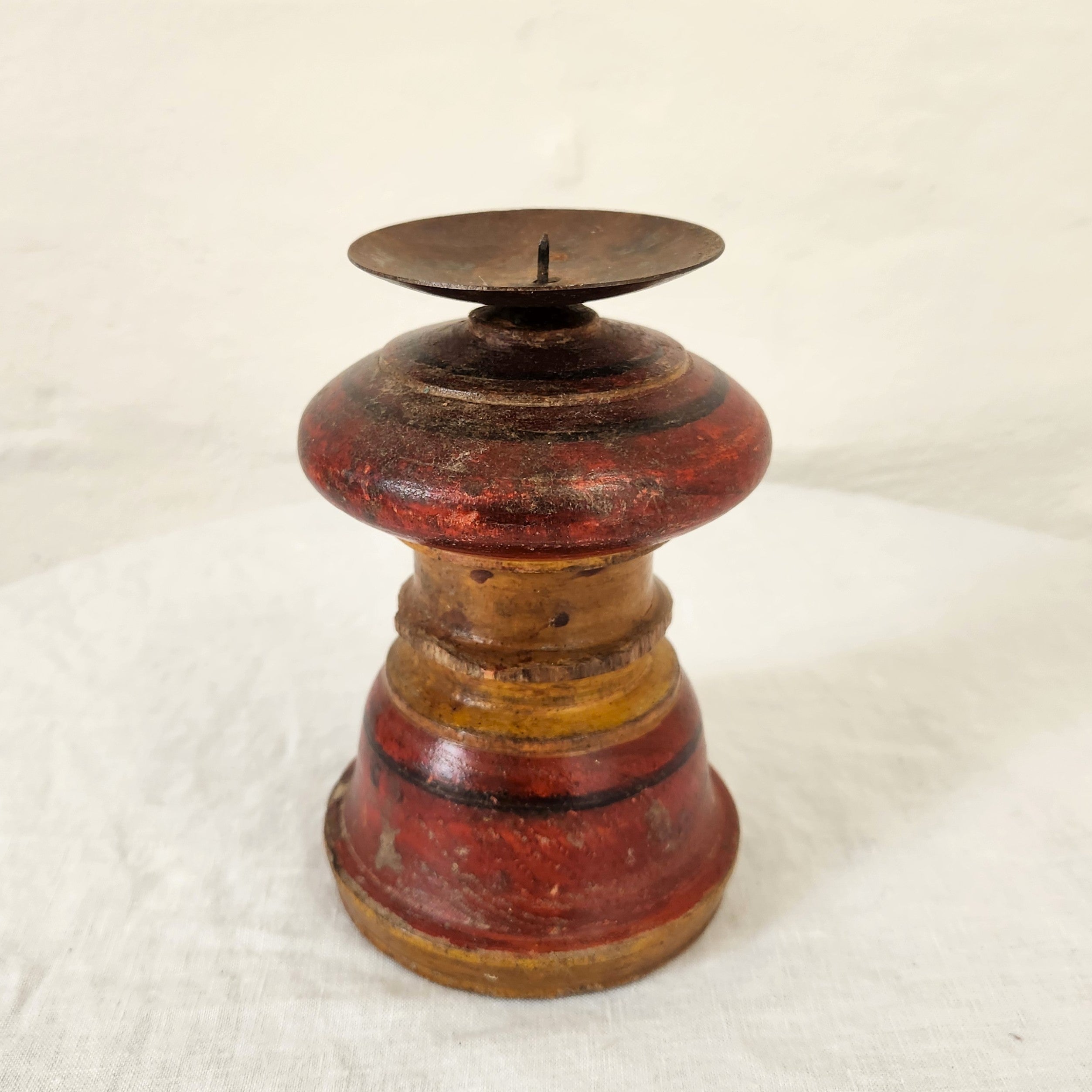 Painted Wooden Pillar Candlestick