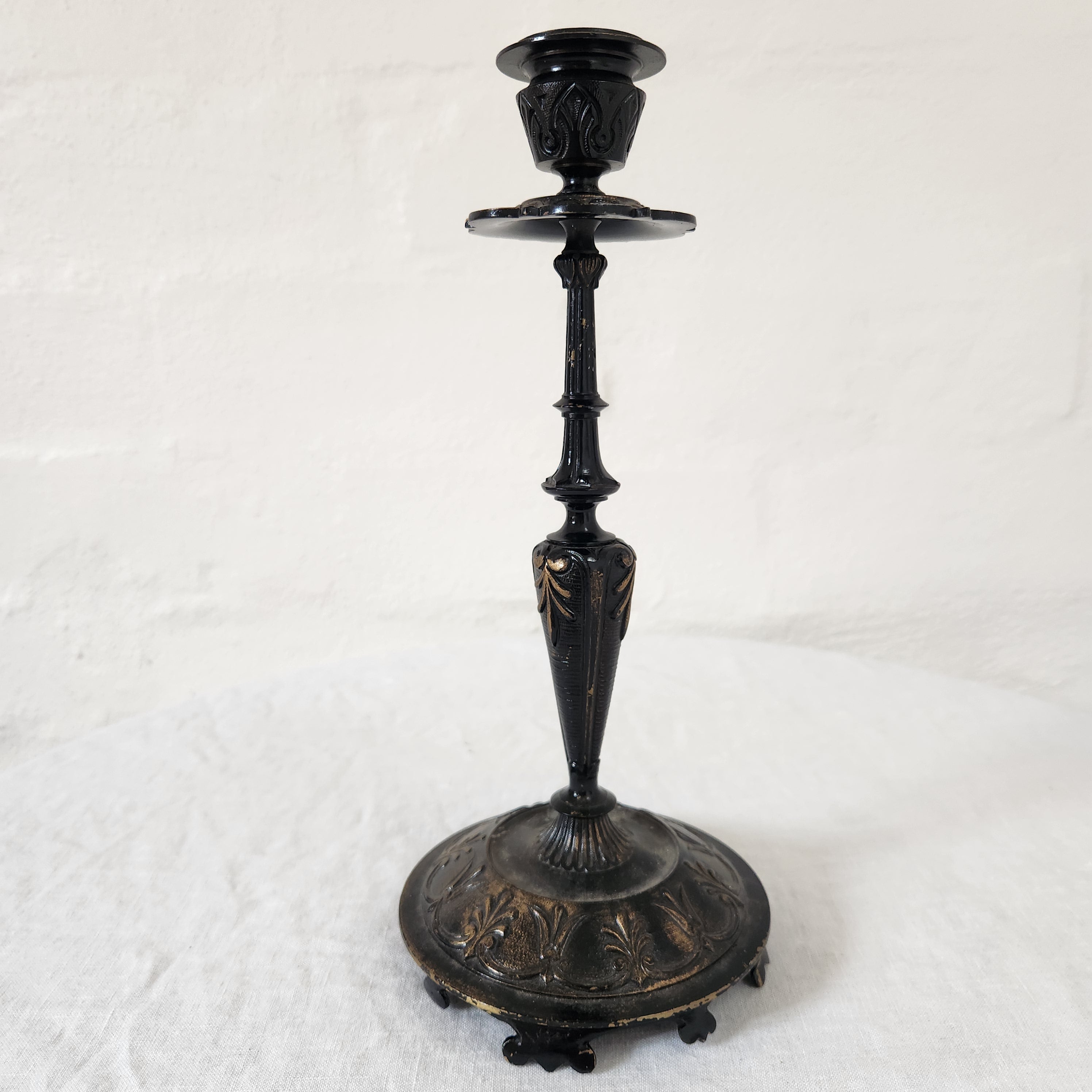 Vintage French Painted Metal Candlestick