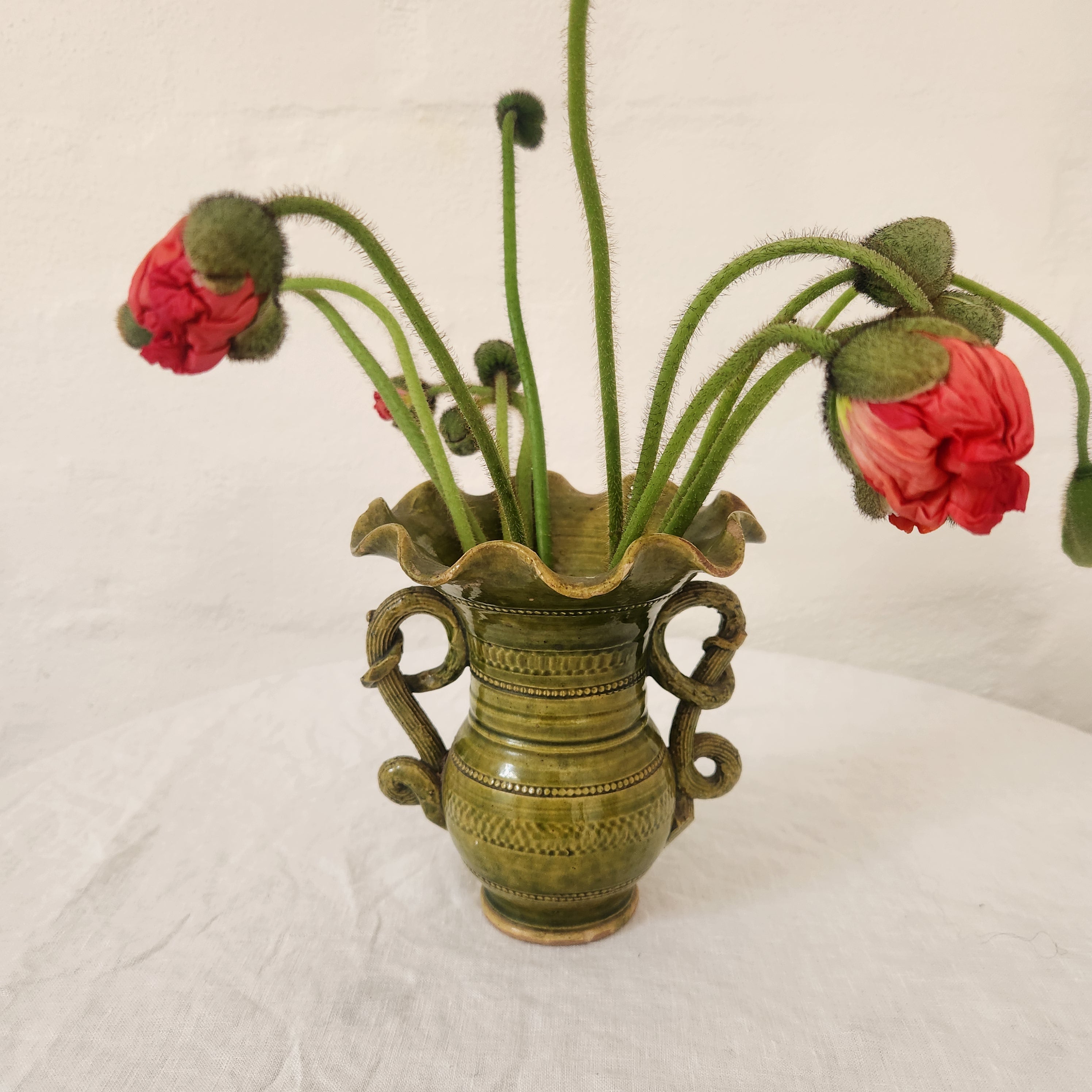 Gorgeous Vintage French Yellow Green Ceramic Vase