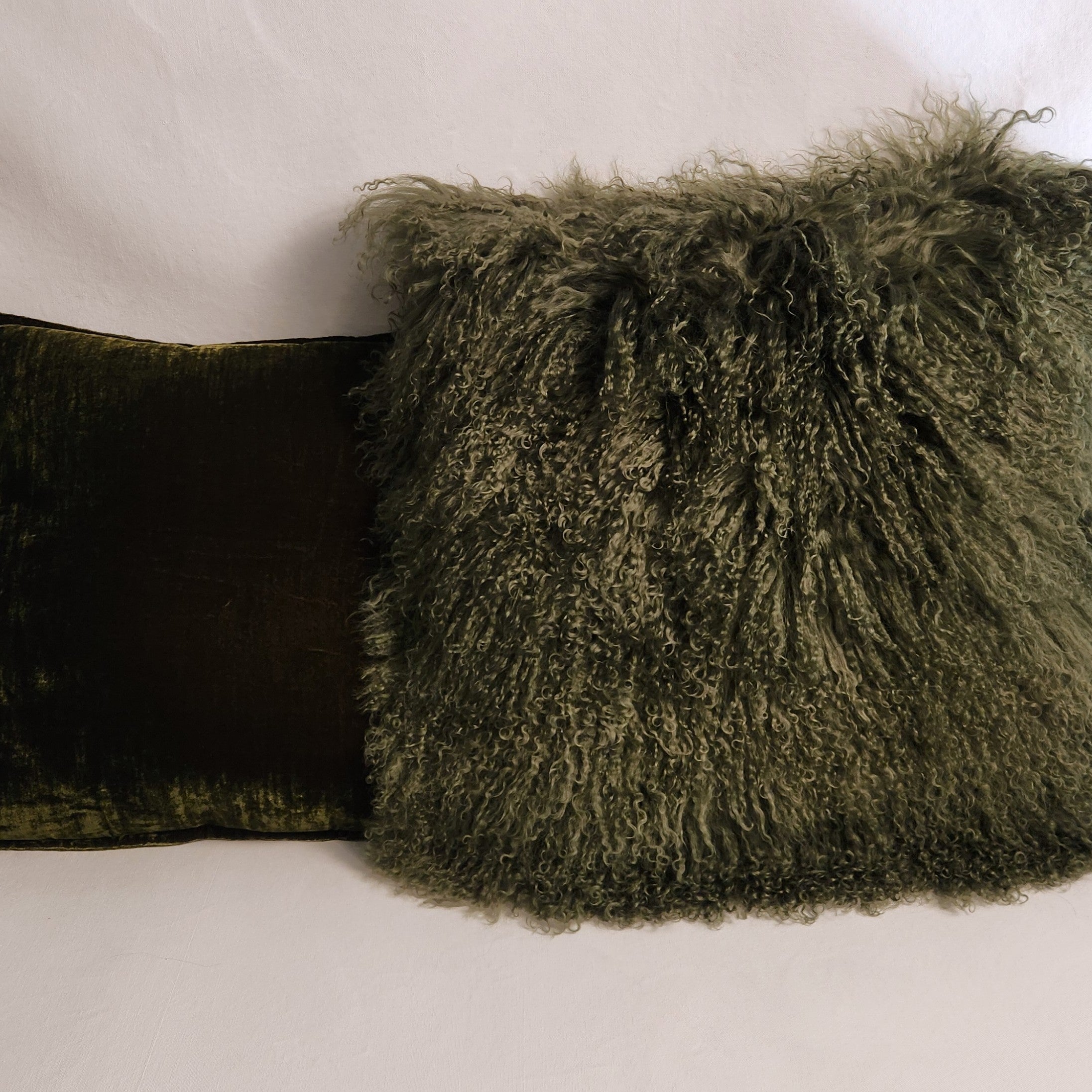 Mongolian Sheepskin Cushion - Olive