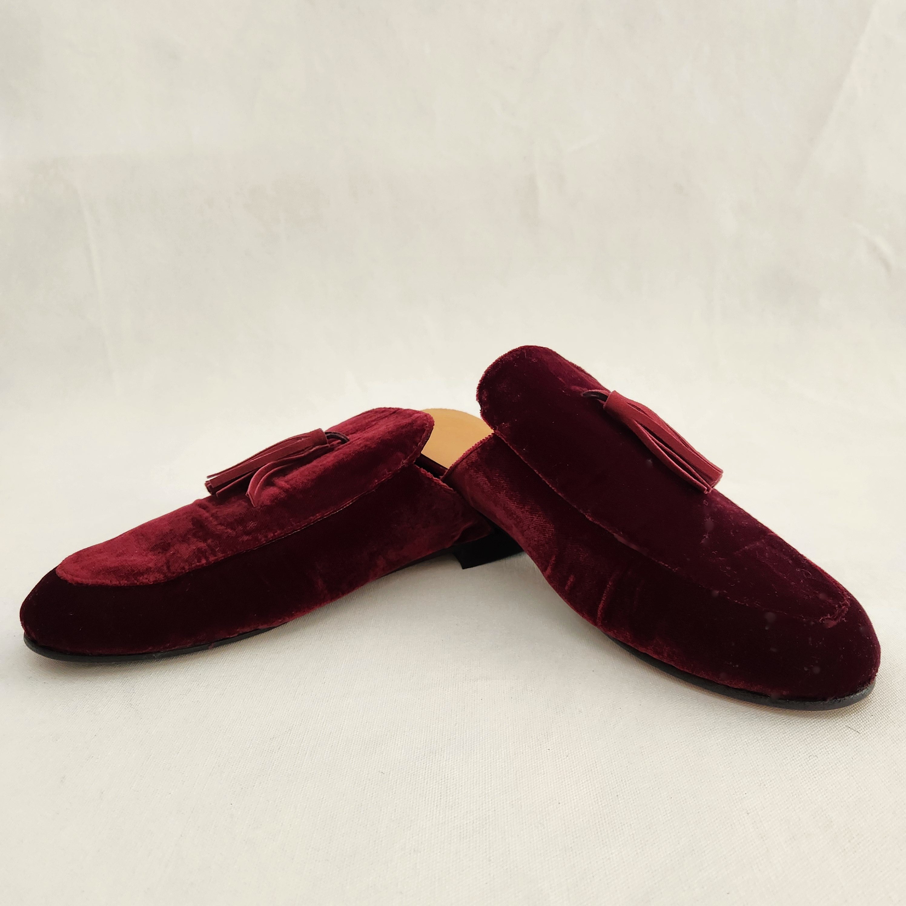 Dorothy - Ruby Velvet Babouches with Tassels