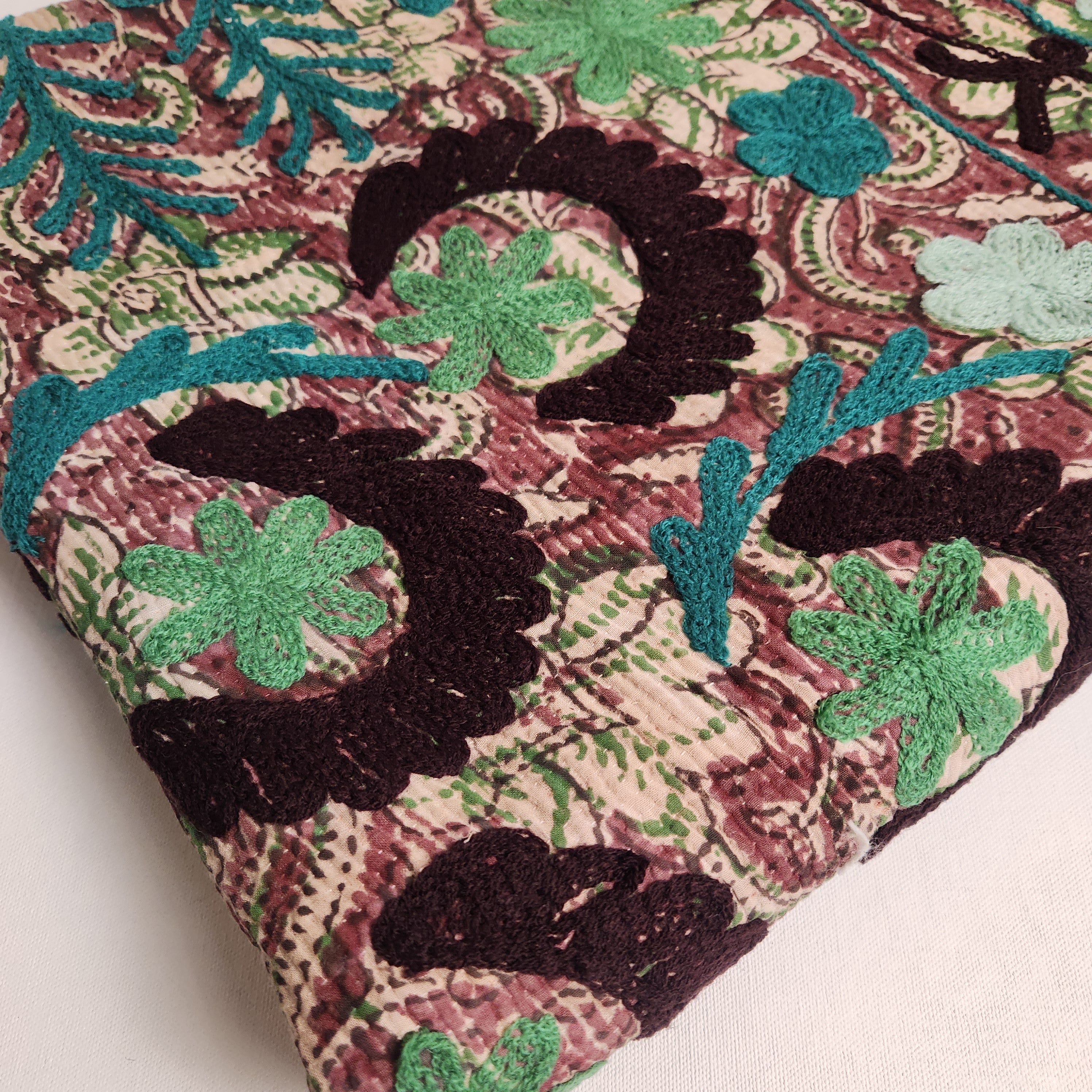 Suzani Vintage Kantha Throw - Turquoise, Mint, Grape