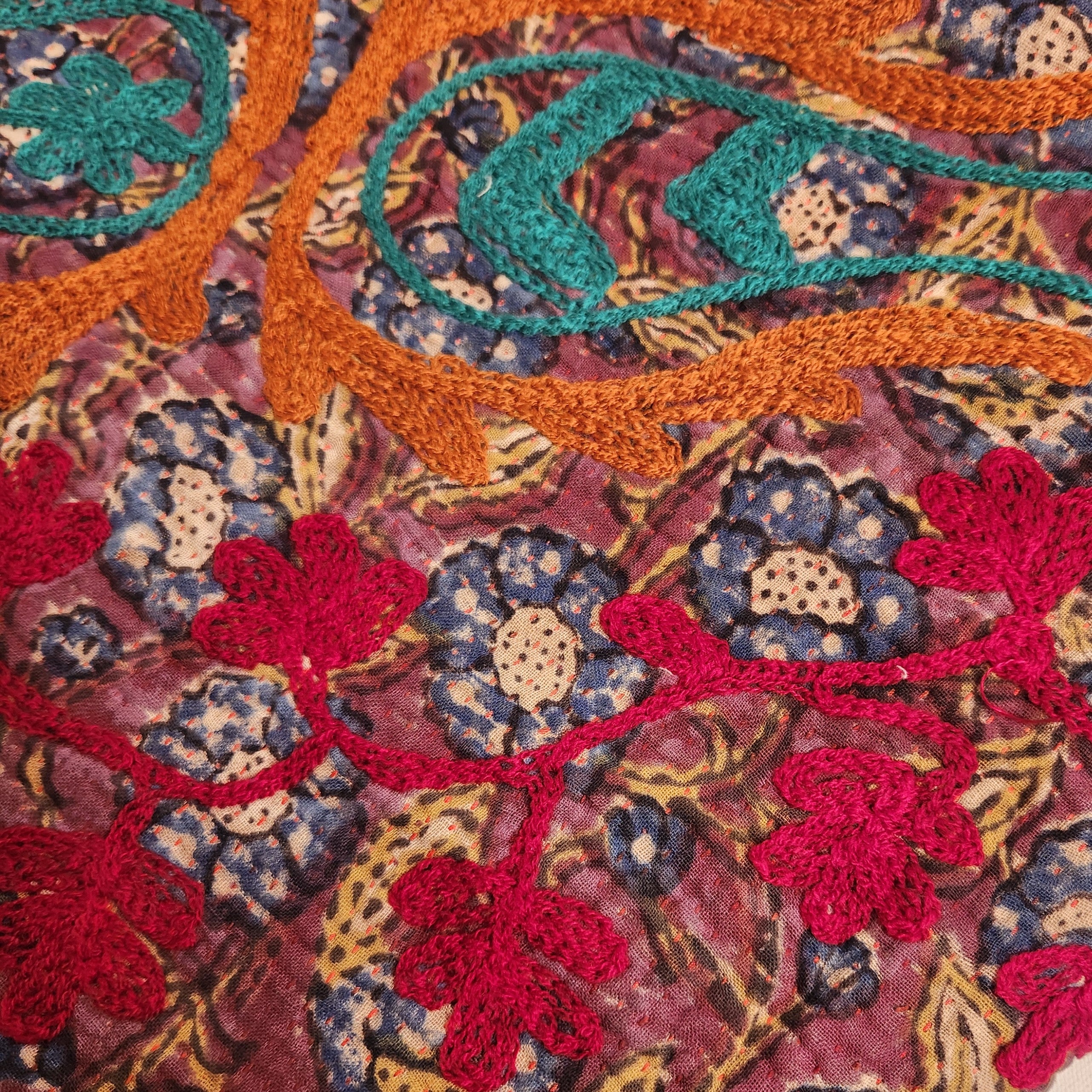 Suzani Vintage Kantha Throw - Aqua, Orange, Grape #2