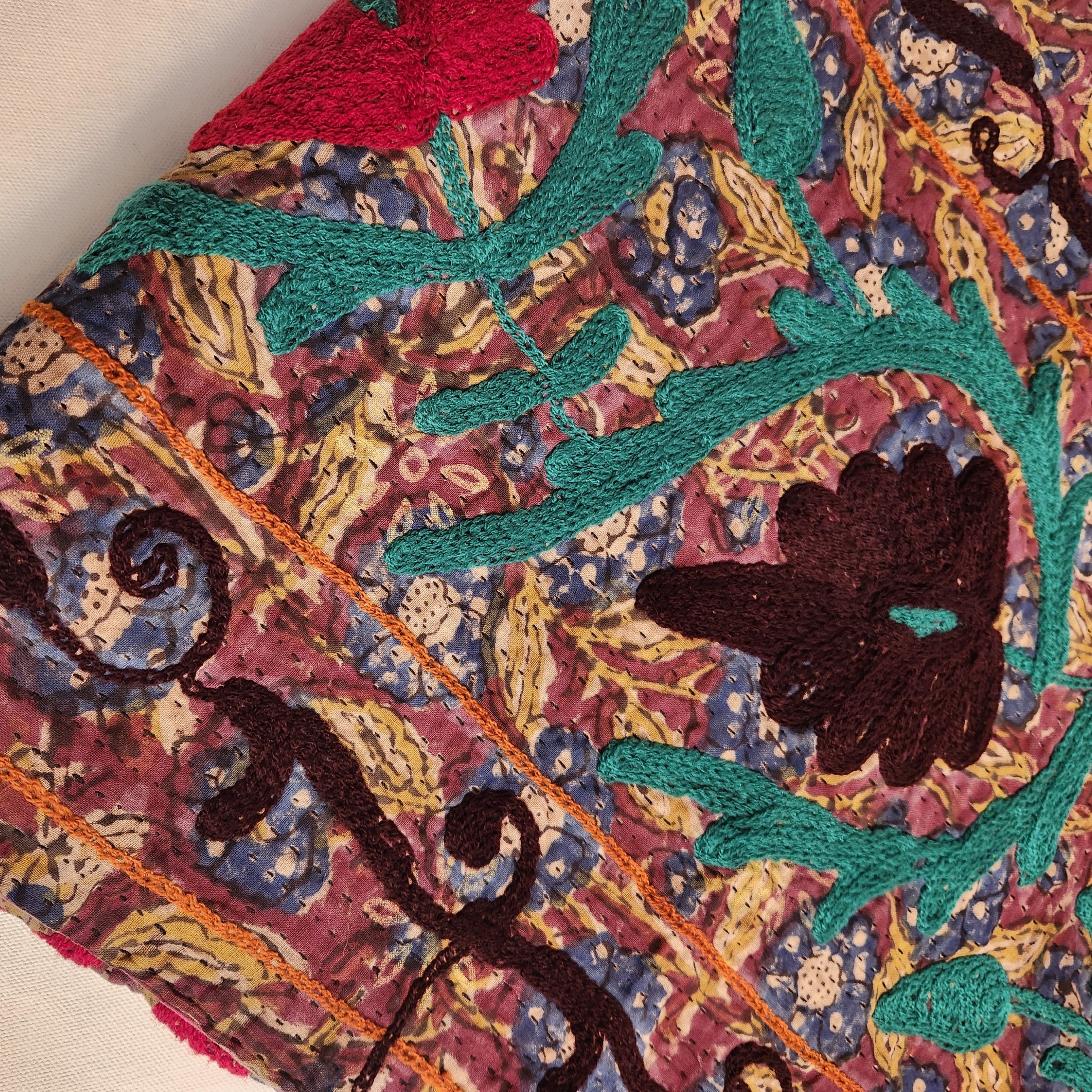 Suzani Vintage Kantha Throw - Aqua, Orange, Grape #2