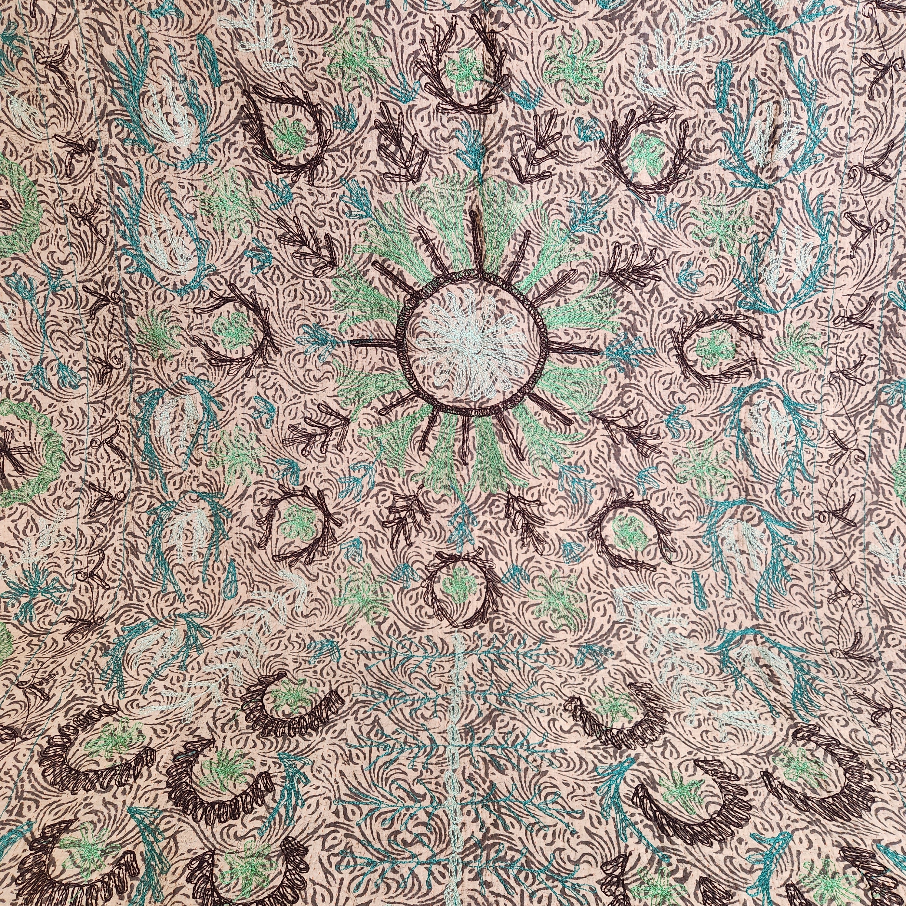 Suzani Vintage Kantha Throw - Turquoise, Mint, Grape