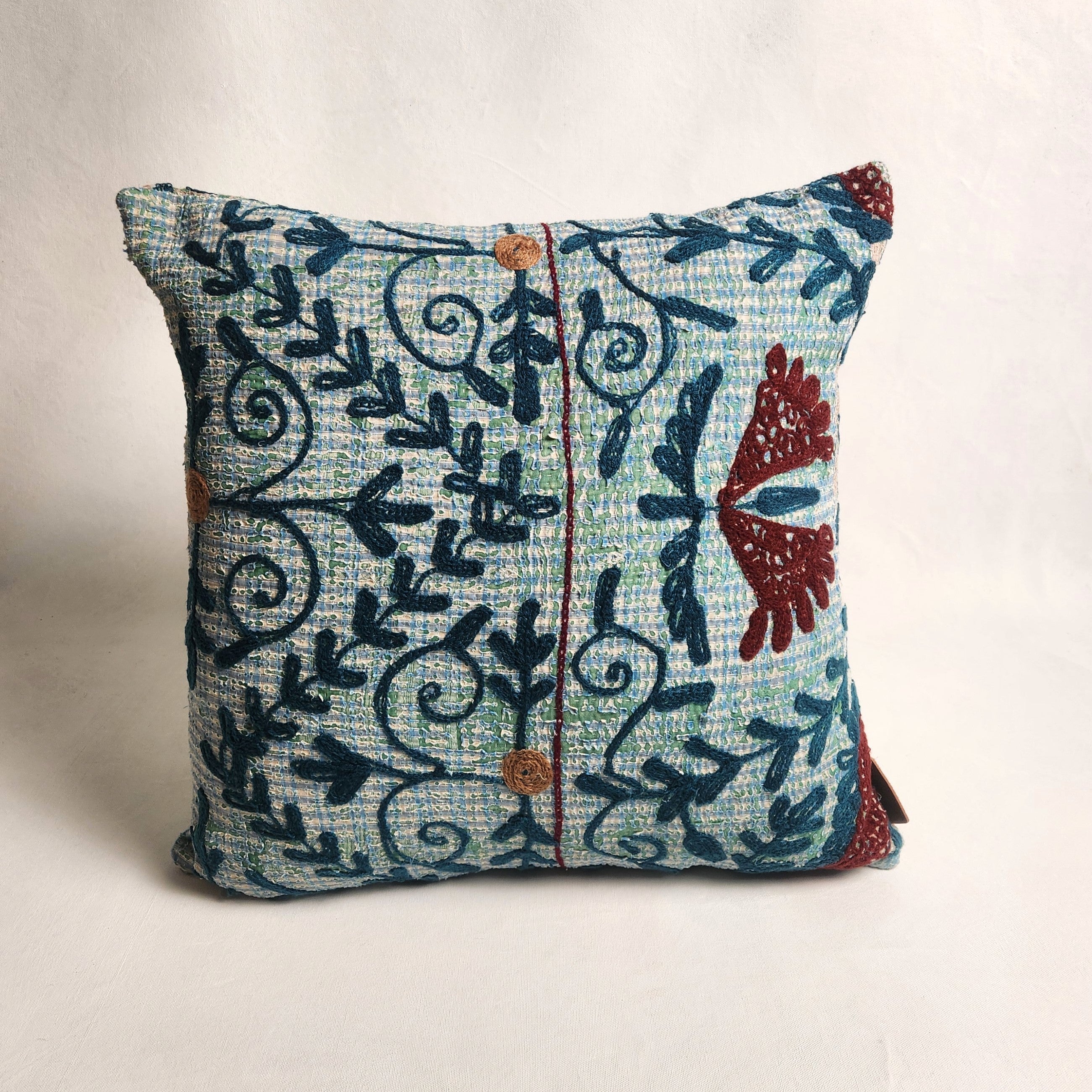 Suzani Cushion #33 - Blue , Turquoise, Red 50x50