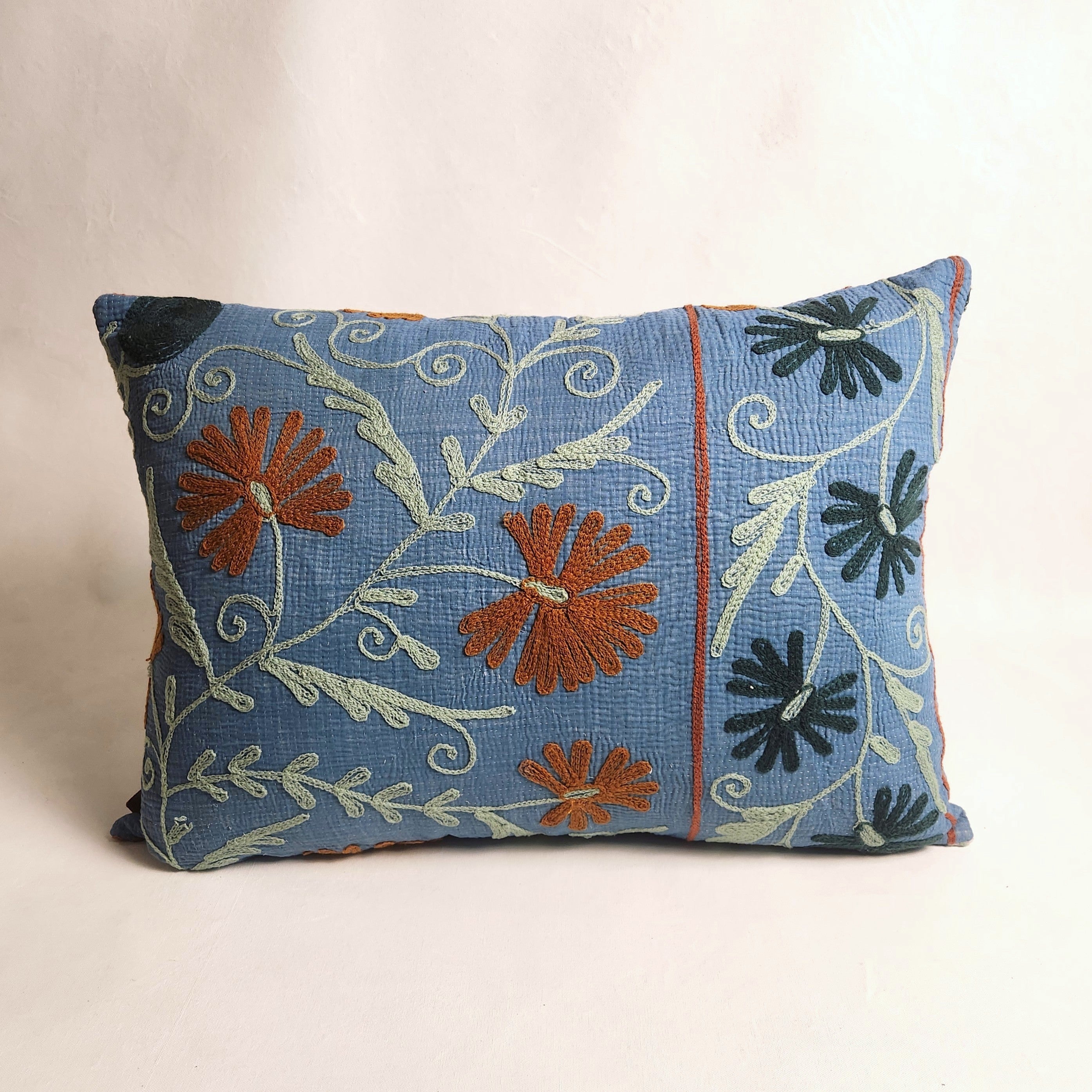 Suzani Cushion #36 - Blue, Spearmint, Tan 70x50
