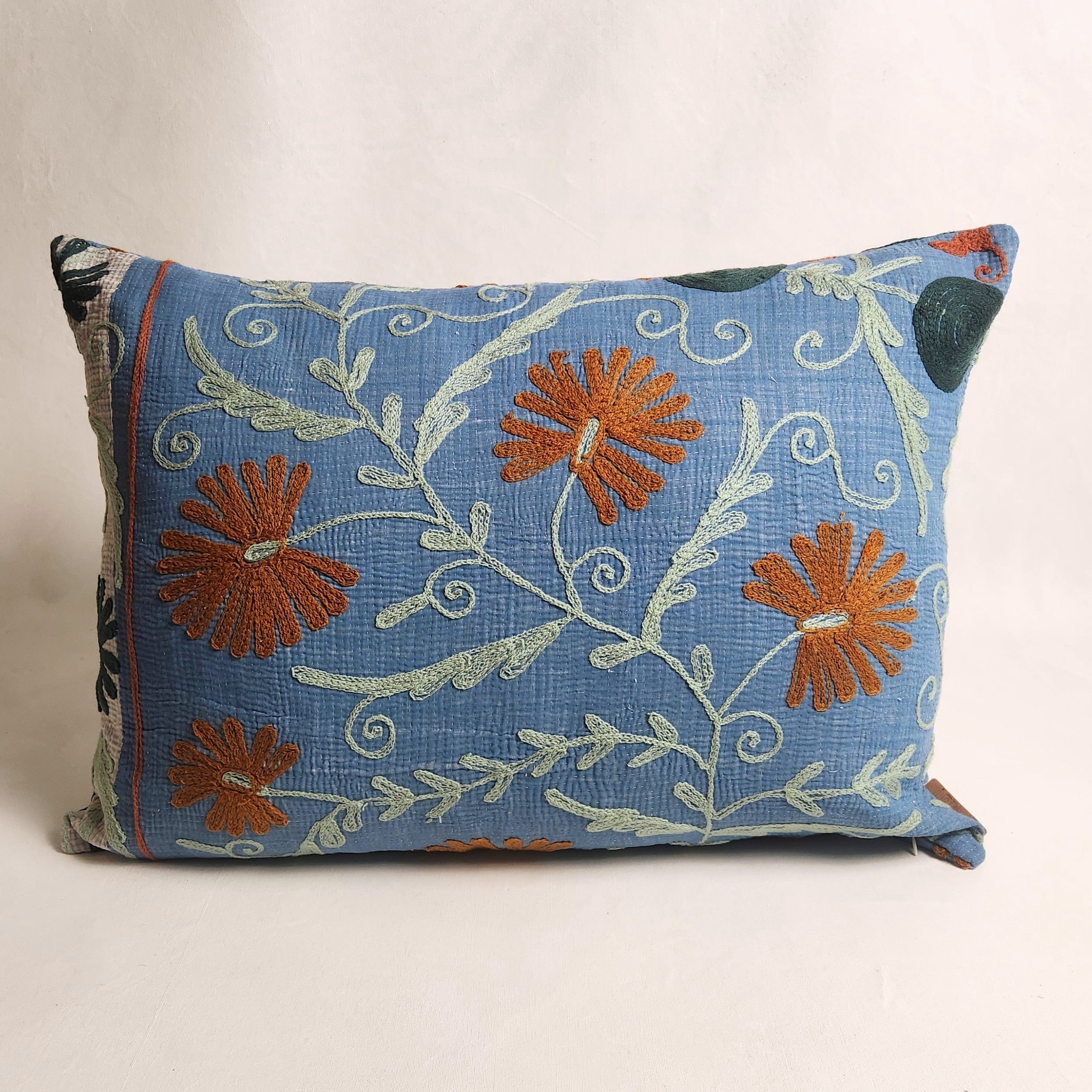 Suzani Cushion #36 - Blue, Spearmint, Tan 70x50
