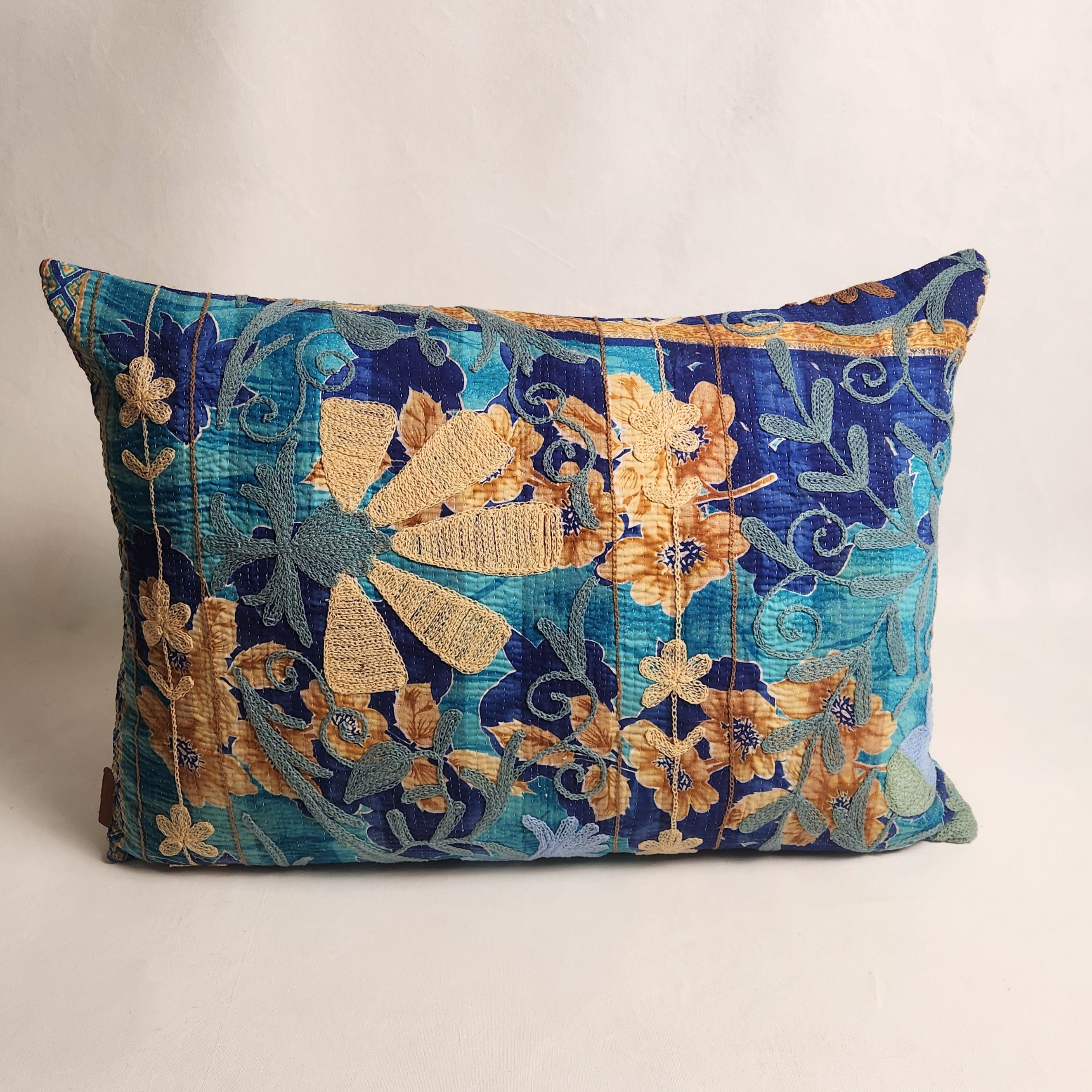 Suzani Cushion #37 - Blue, Navy, Gold 70x50