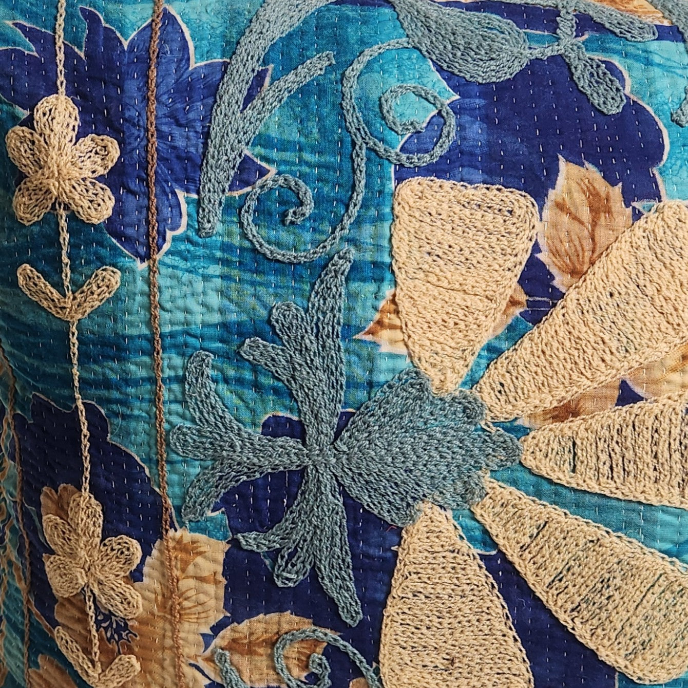 Suzani Cushion #37 - Blue, Navy, Gold 70x50