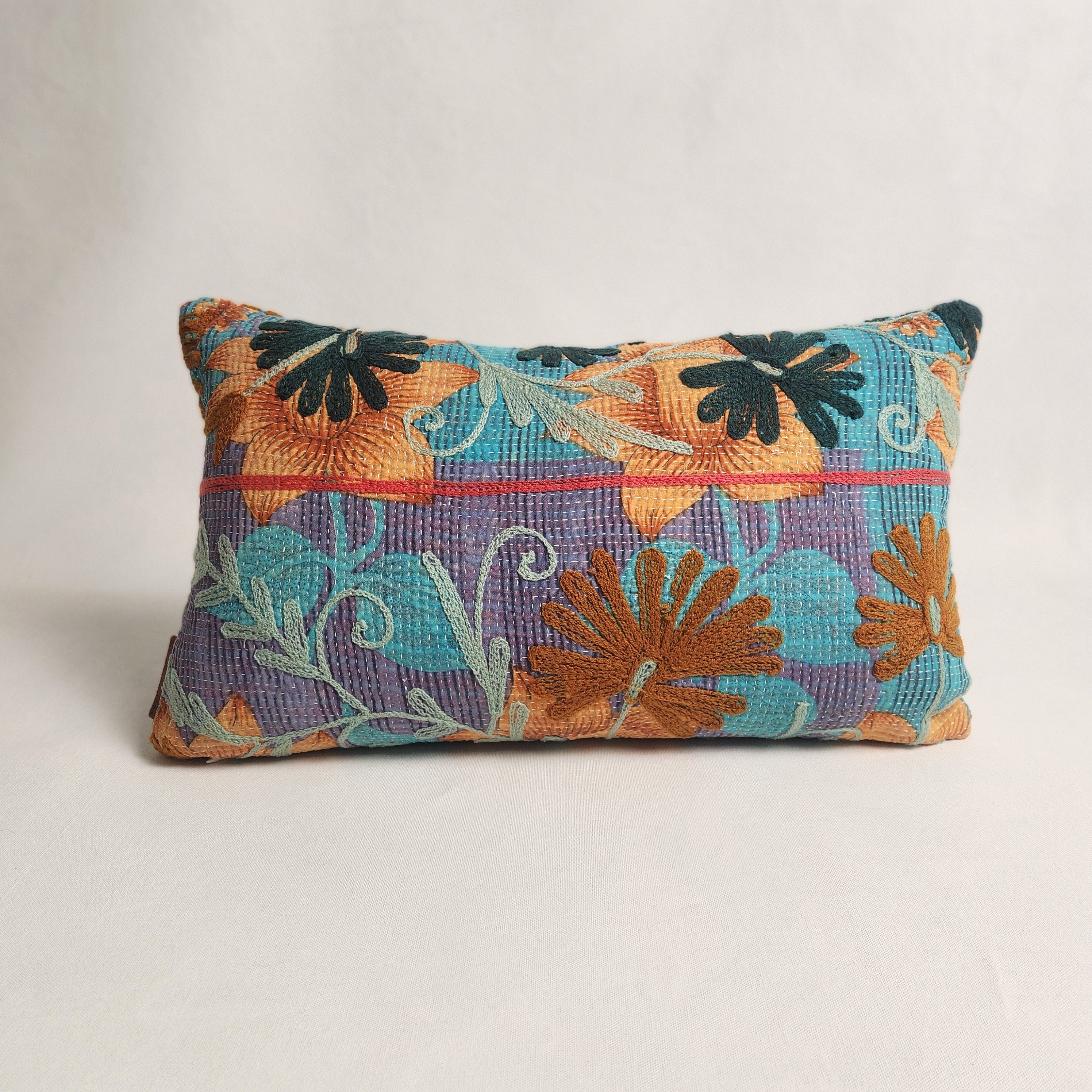 Suzani Cushion #28 - Blue, Orange, Red 30x50