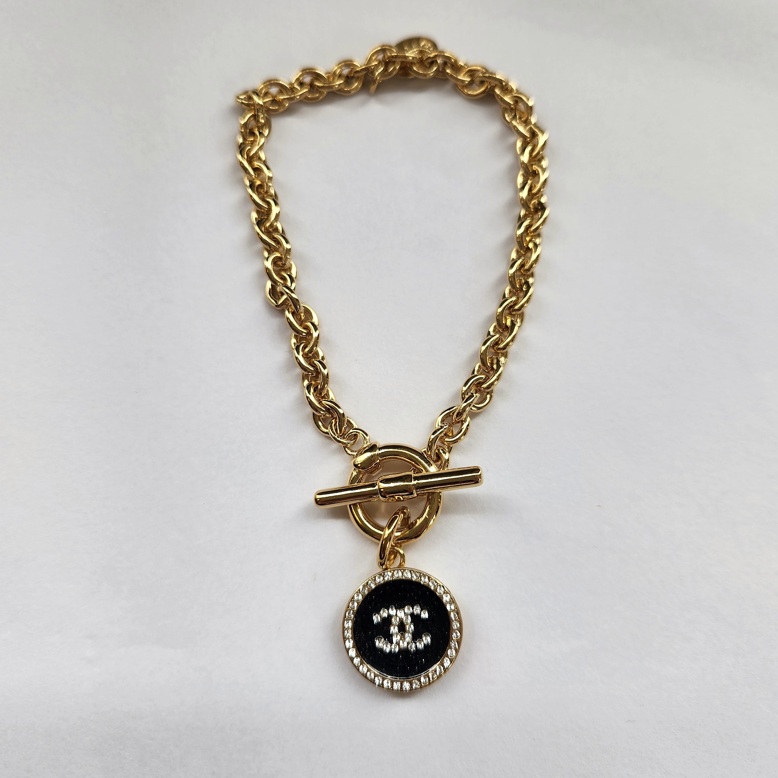 Black with Diamante T-Bar Bracelet