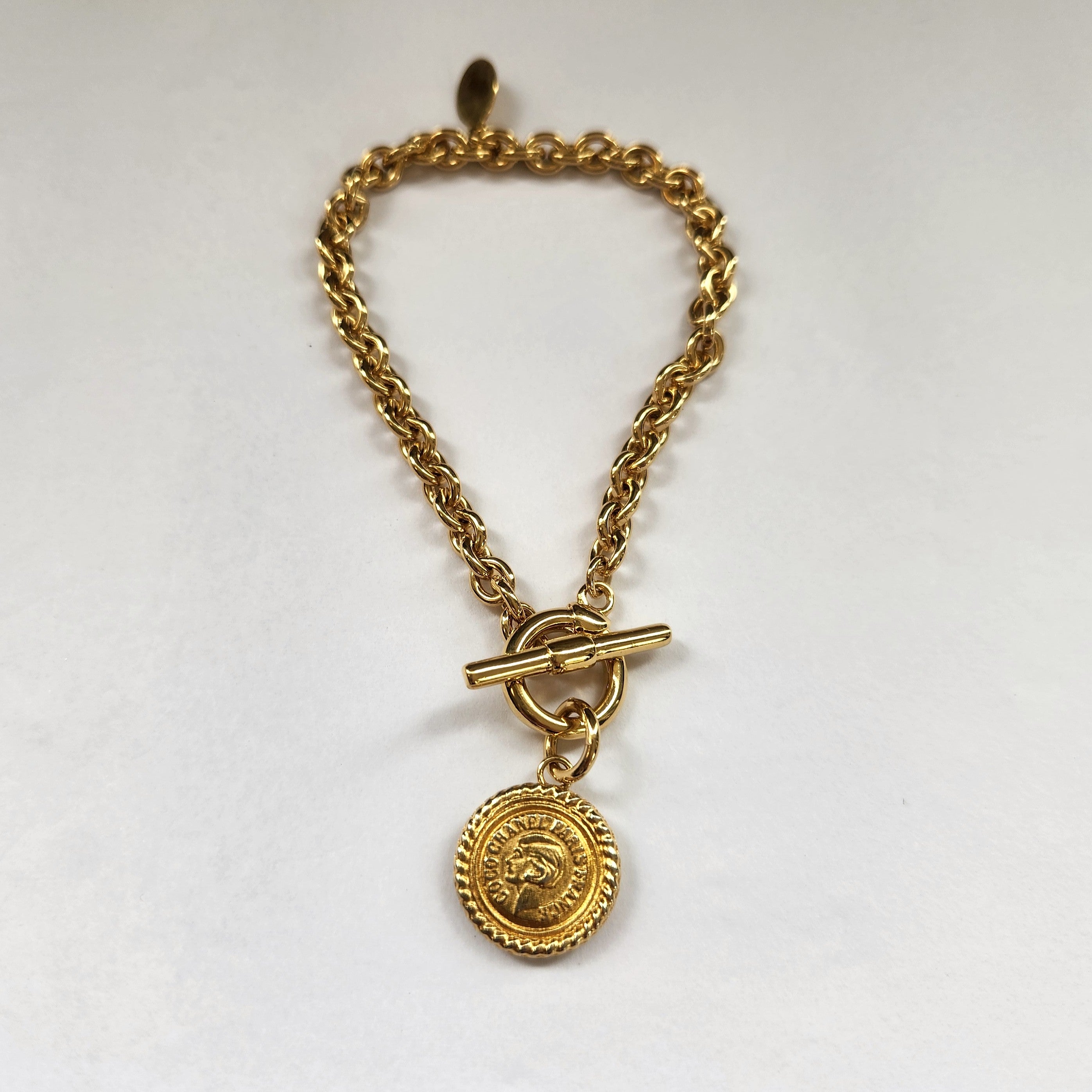 Gold Coin T Bar Bracelet