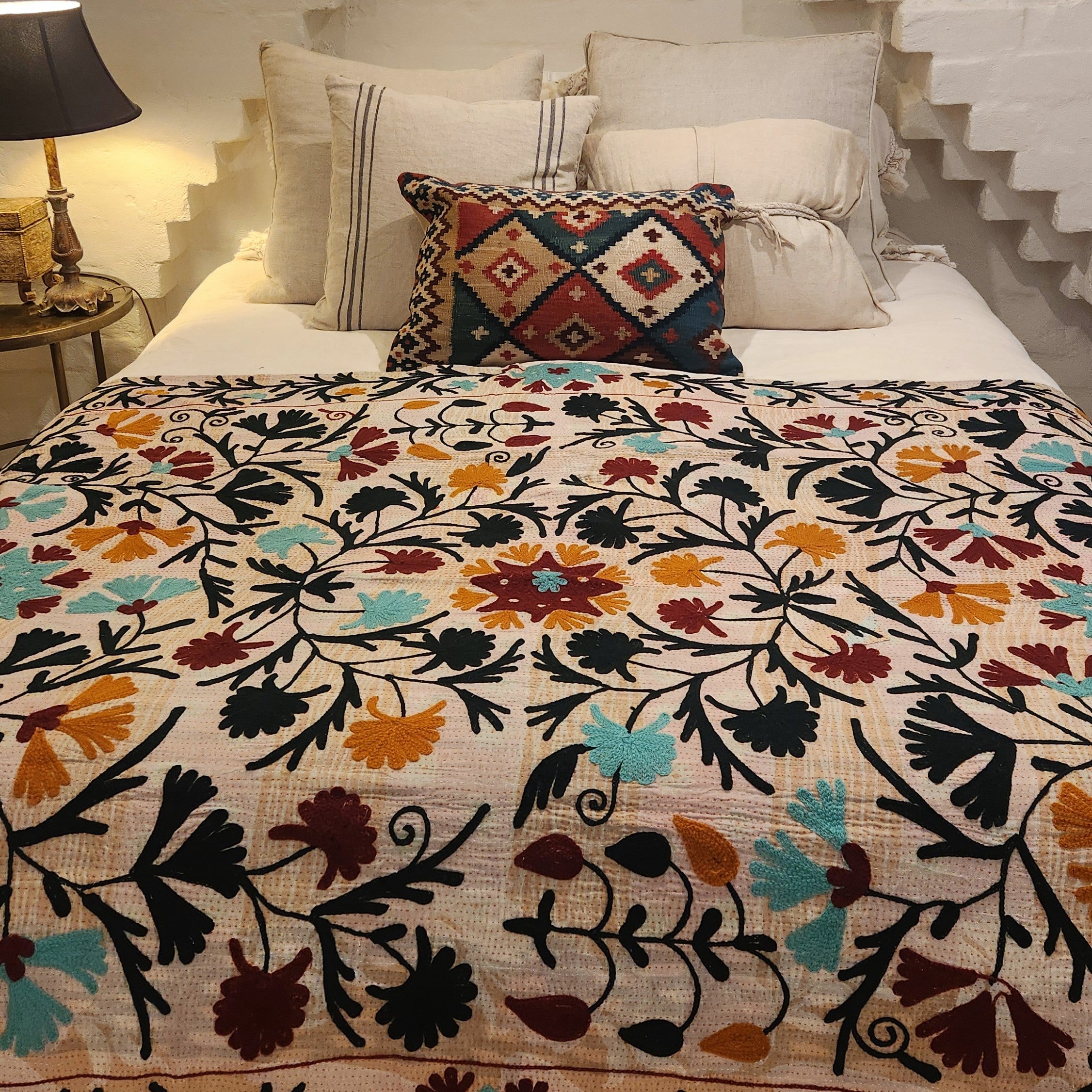 Turkish Kilim Red and Blue Diamond Cushion