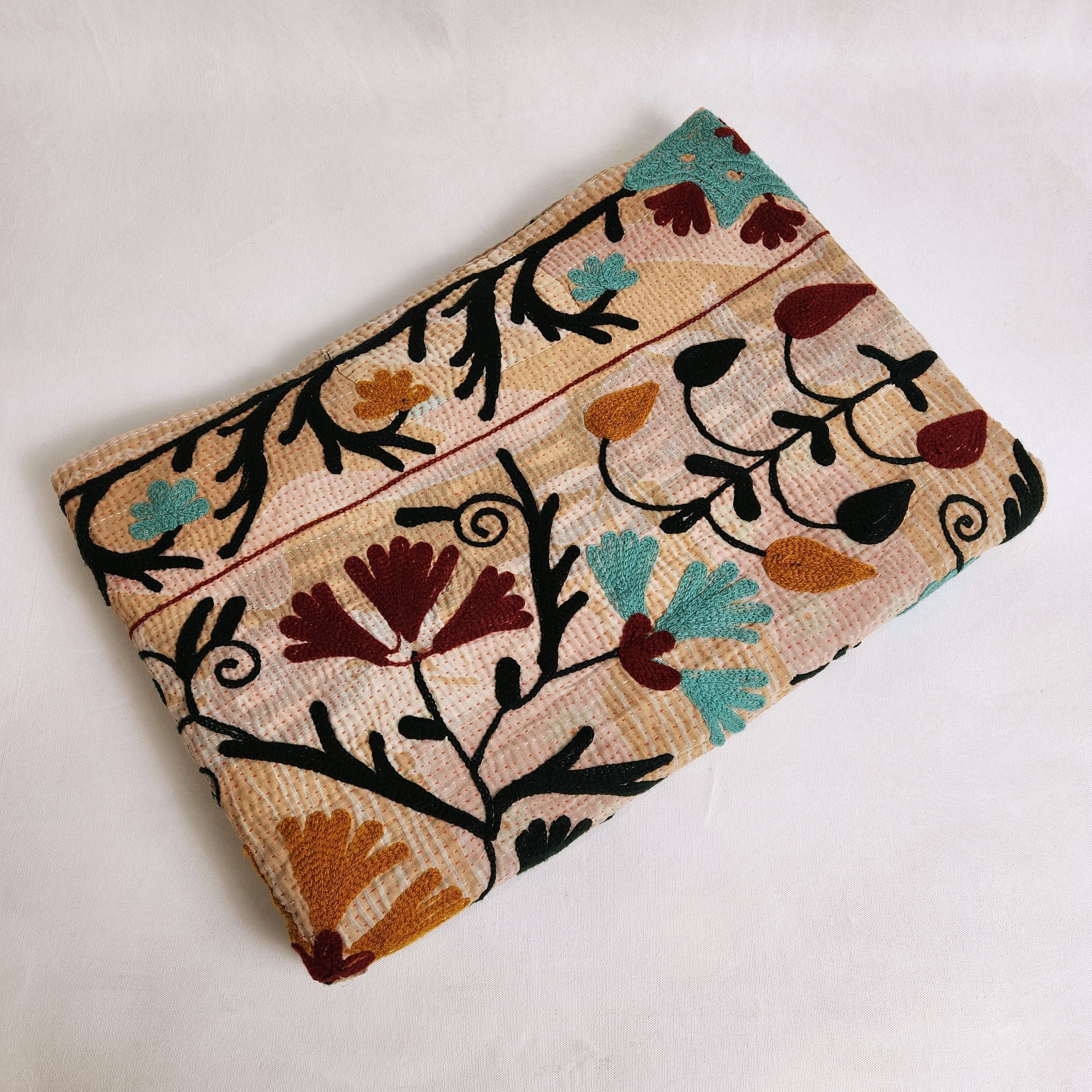 Vintage Suzani Kantha Throw - Mustard Rust & Green