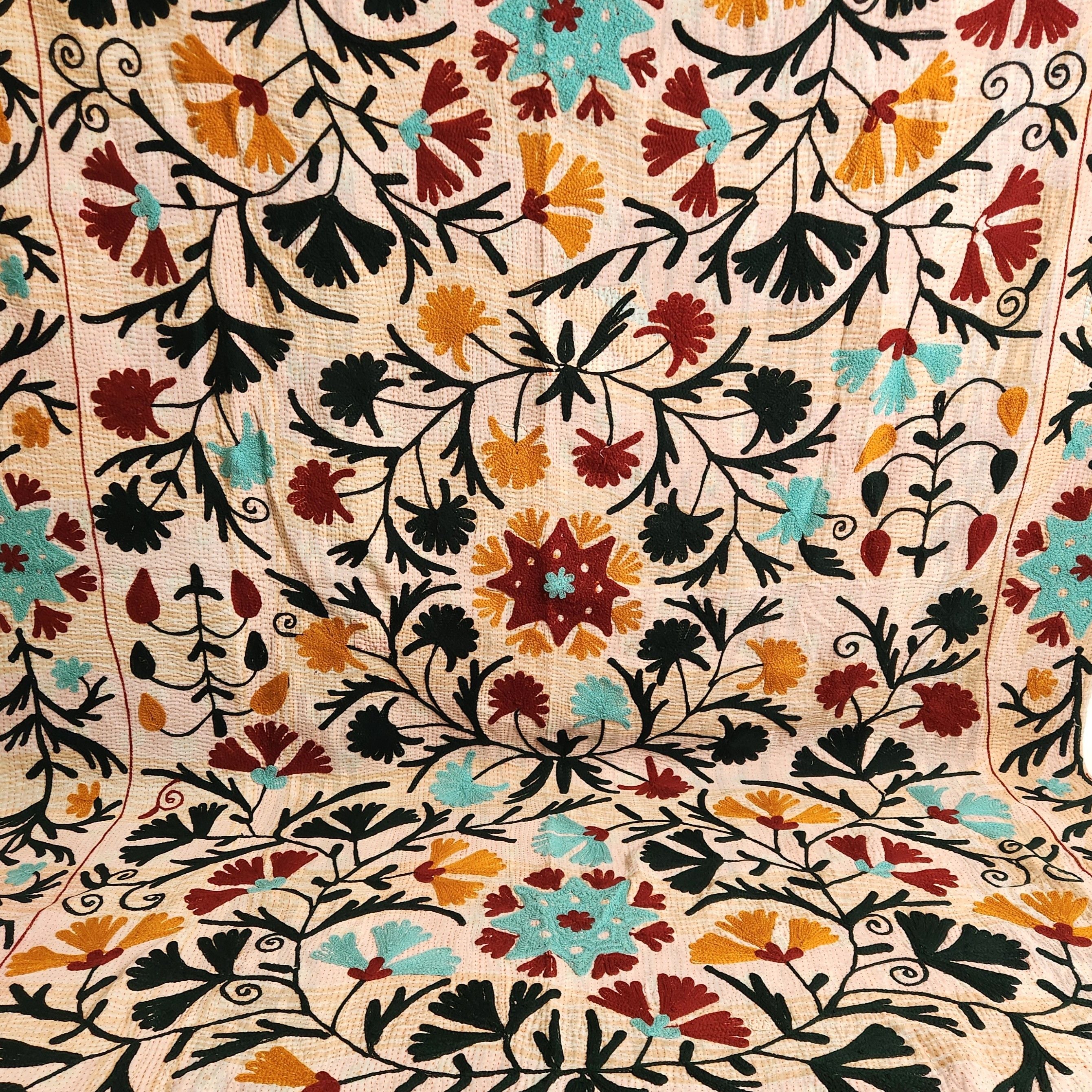 Vintage Suzani Kantha Throw - Mustard Rust & Green