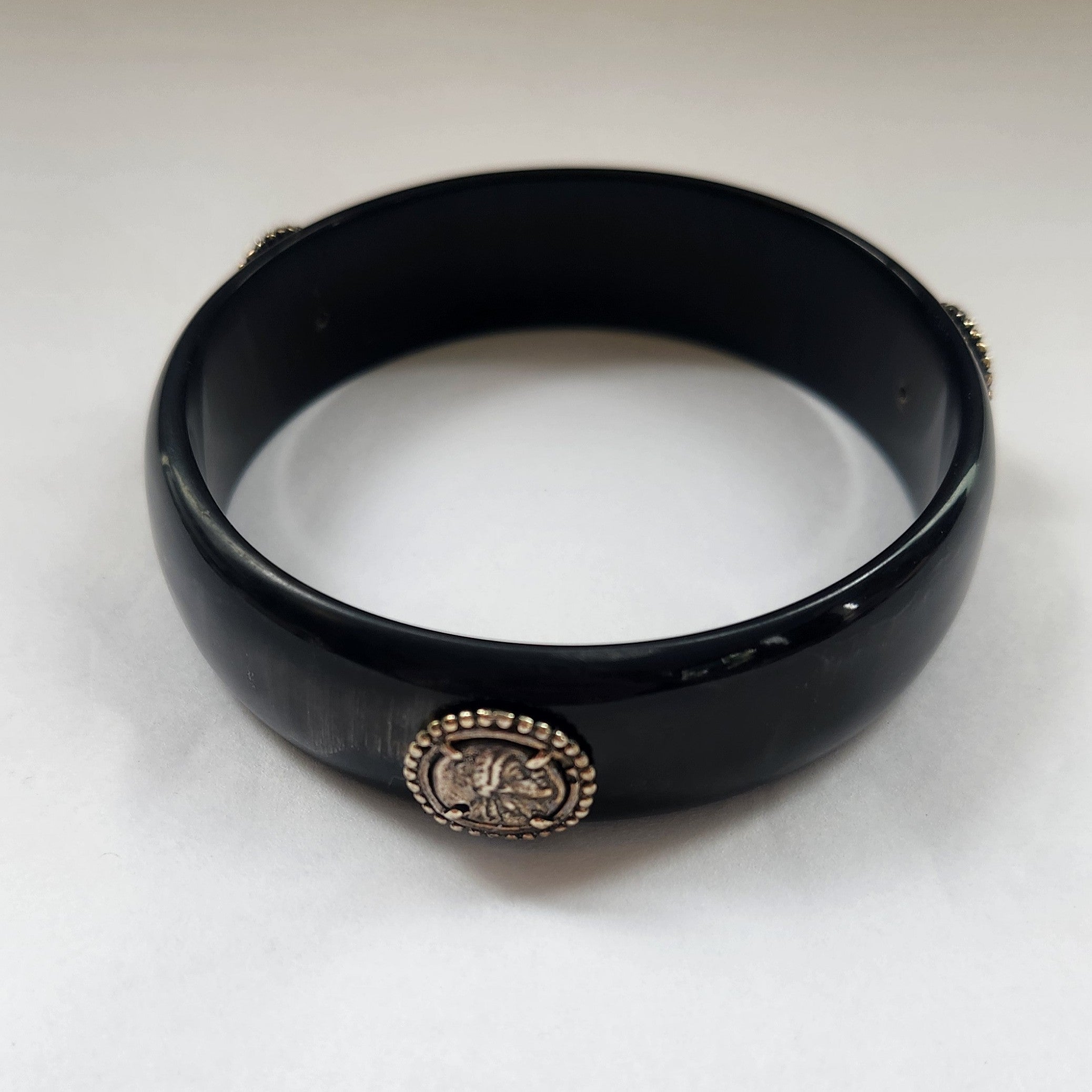 Black Horn bracelet with silver plated coins