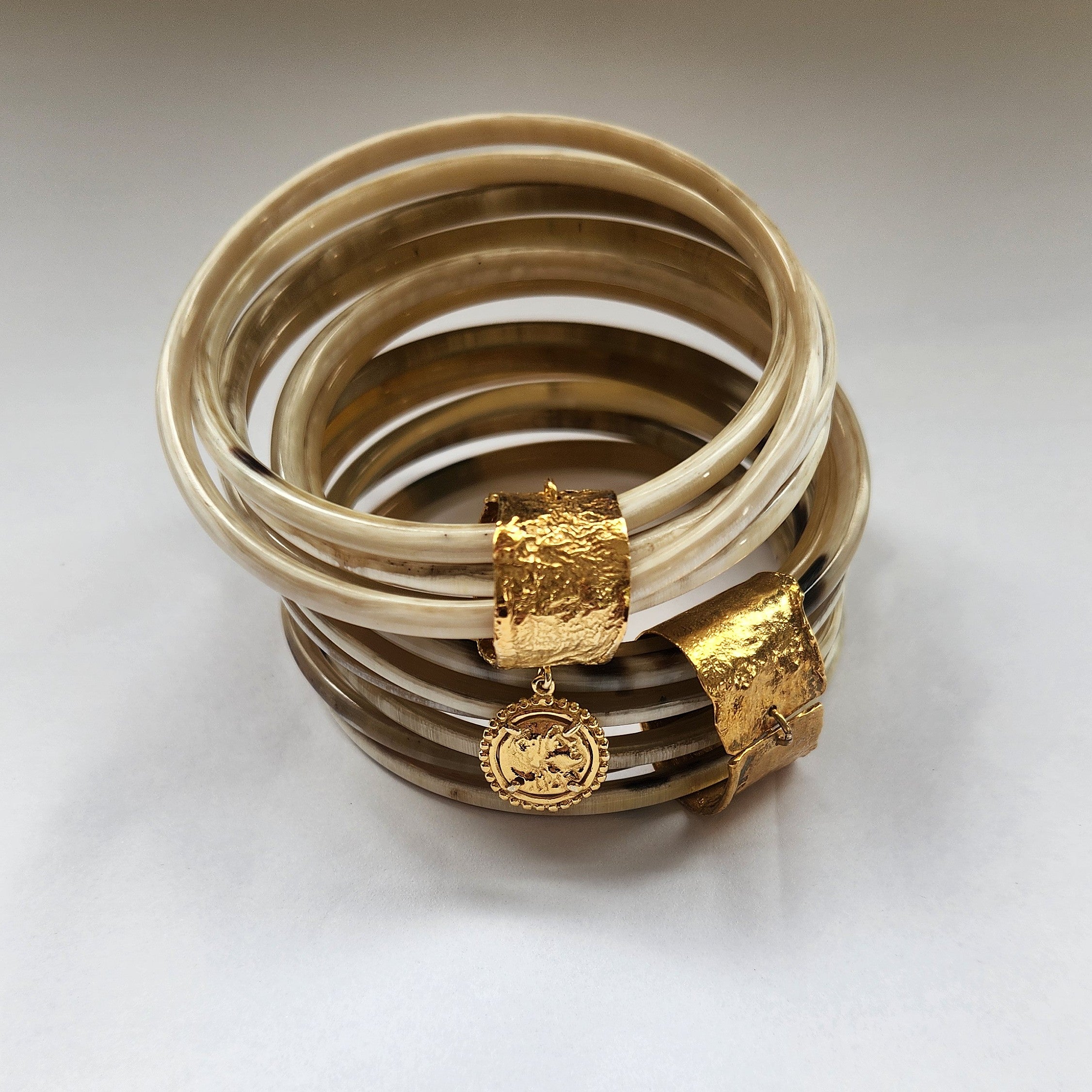 Buffalo Bangle Cluster of Four with Gold plated coin.