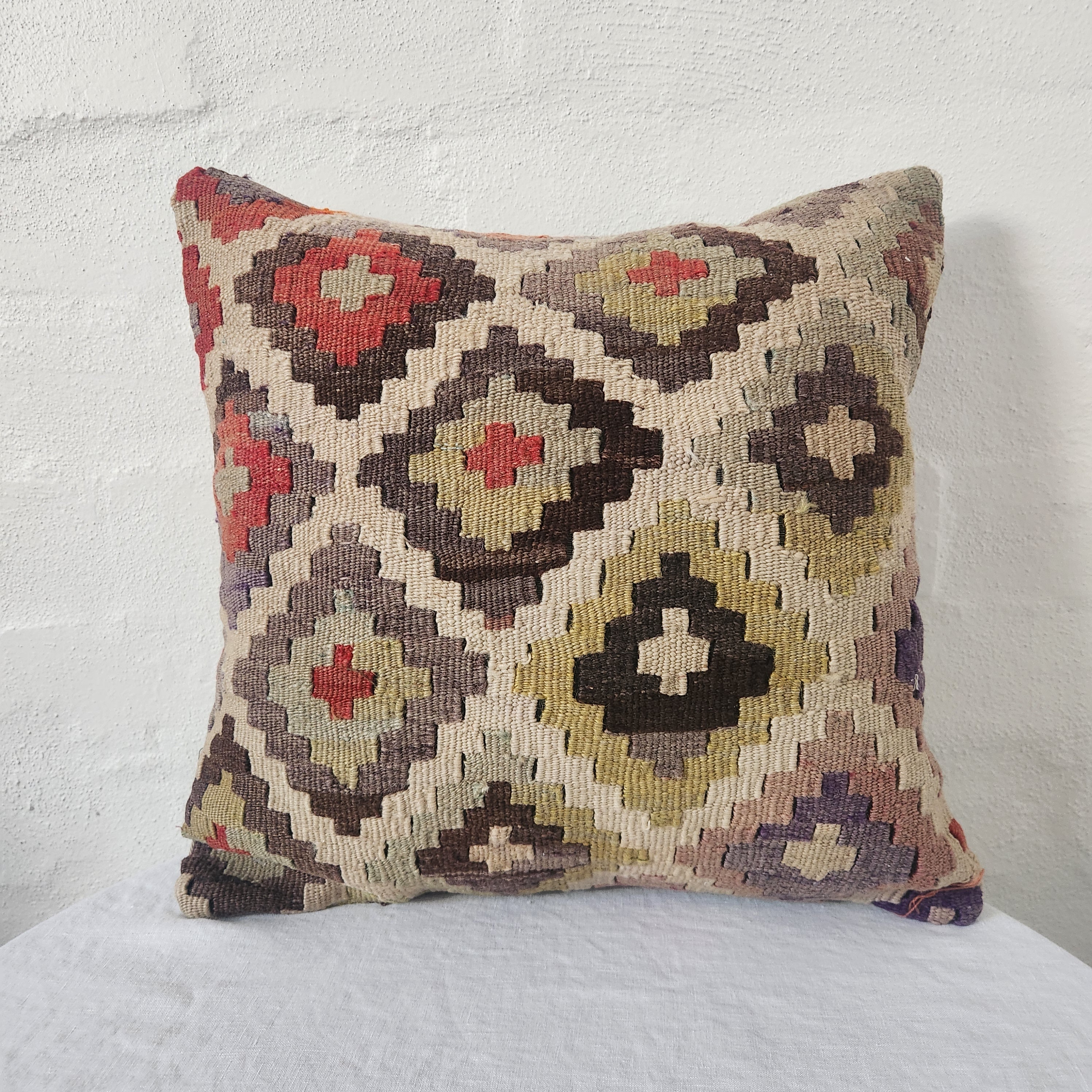 Turkish Kilim Checkboard Cushion