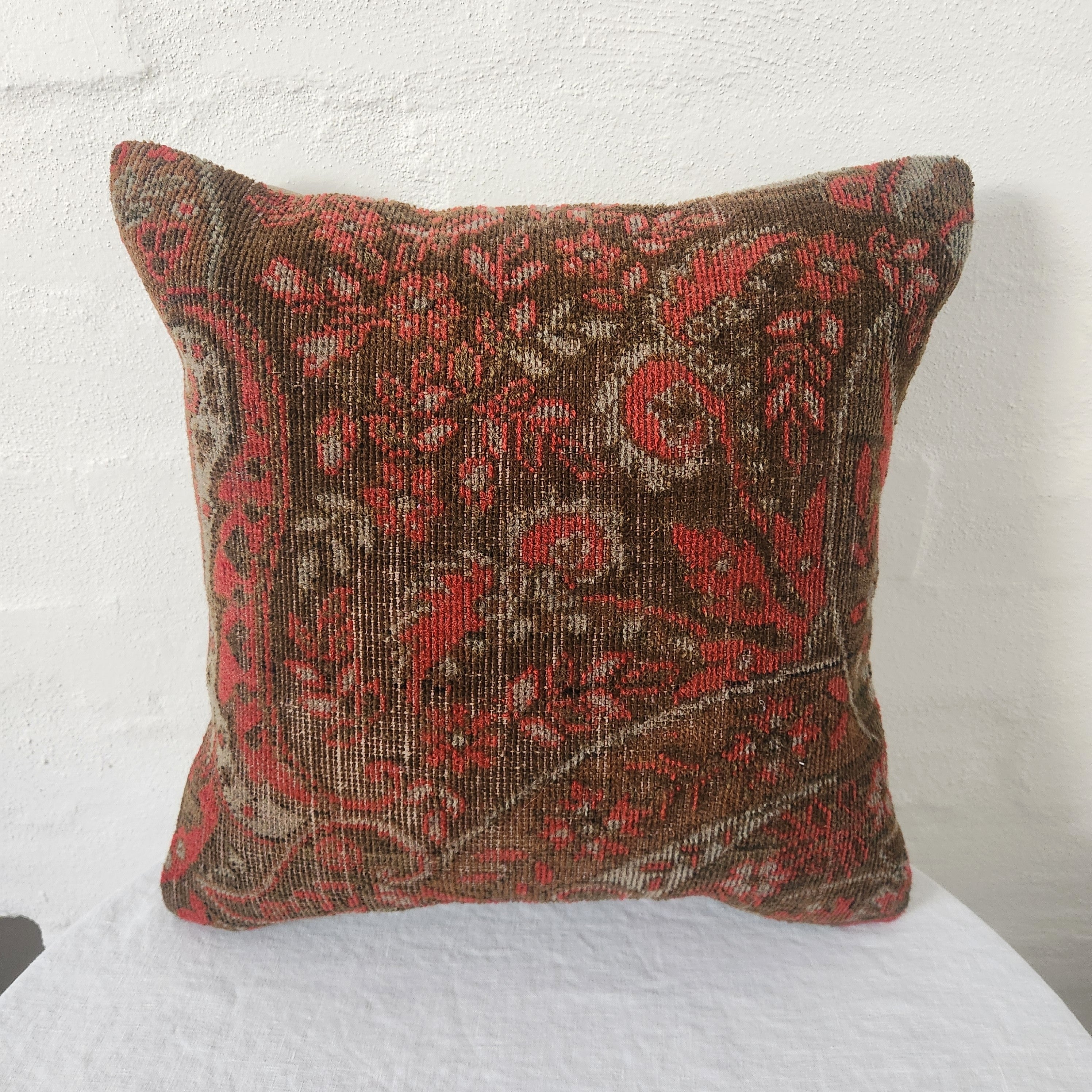 Turkish Kilim Green and Red Botanical Cushion