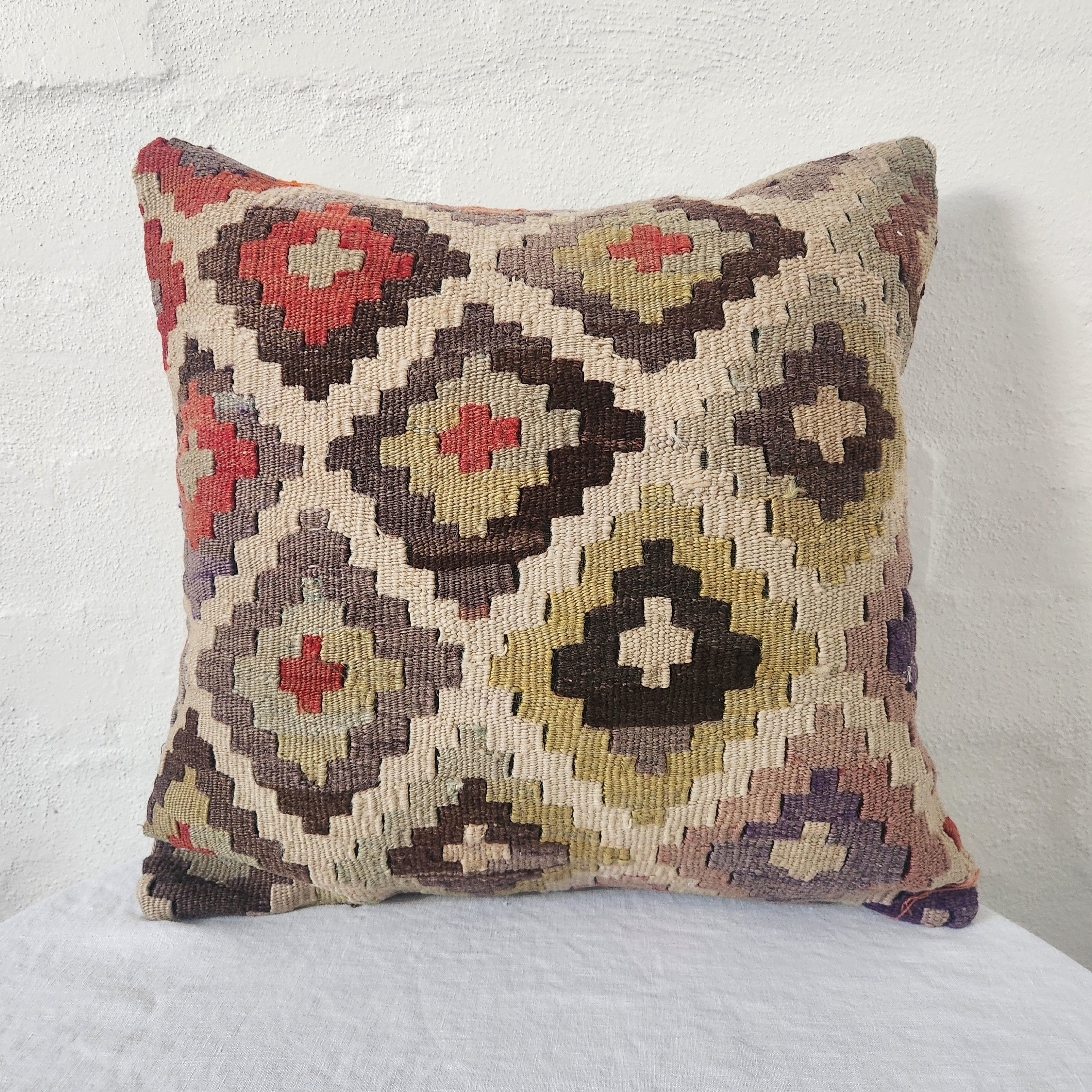 Turkish Kilim Checkboard Cushion