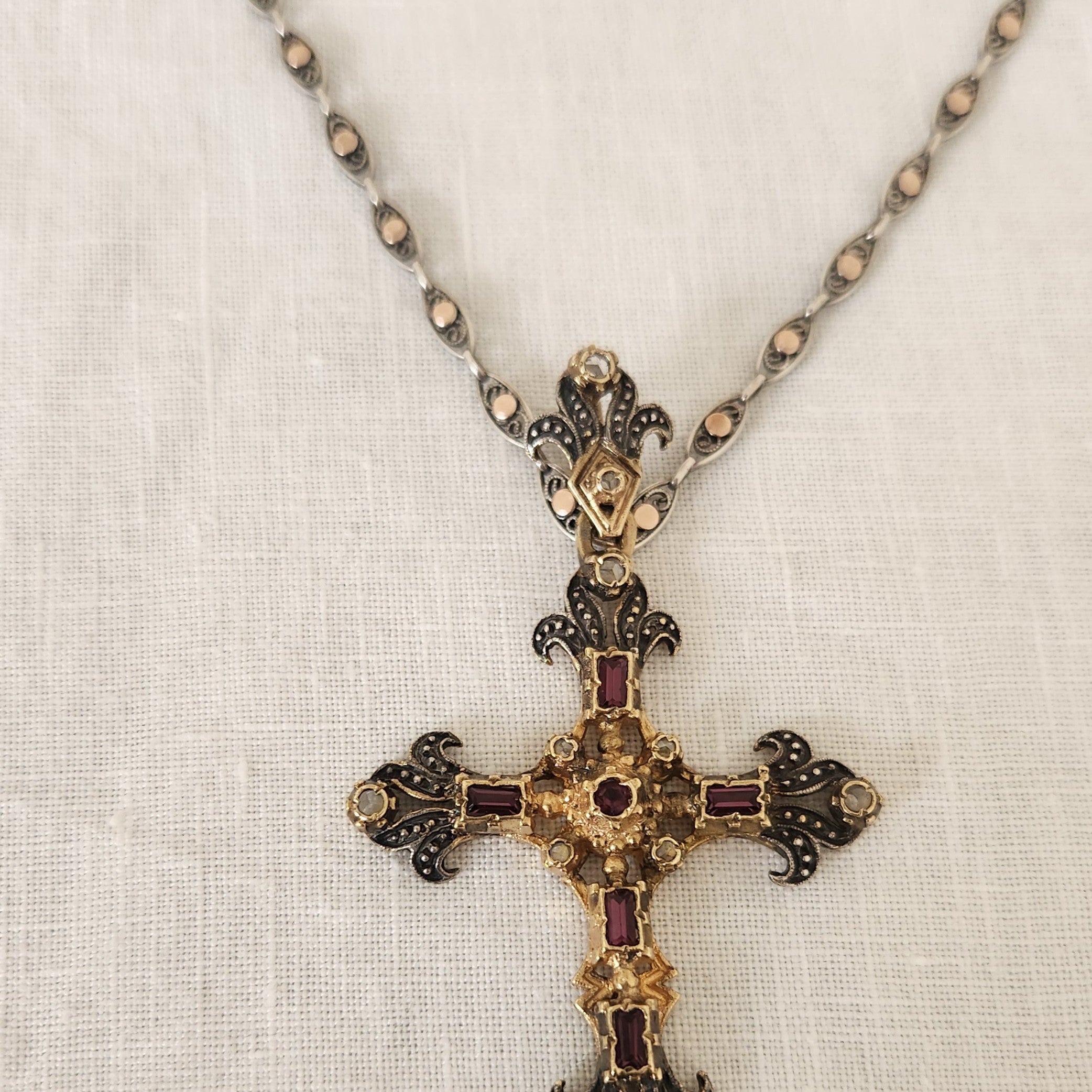 Antique French Sterling Silver Chain with Rose Gold circa 1880