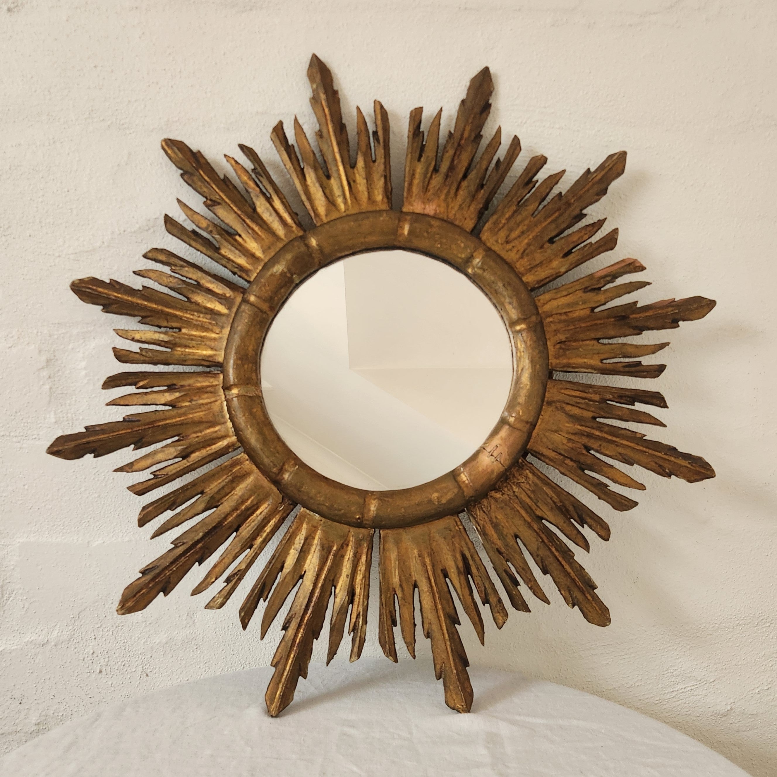 Vintage Belgian Starburst Gilt Wooden Mirror