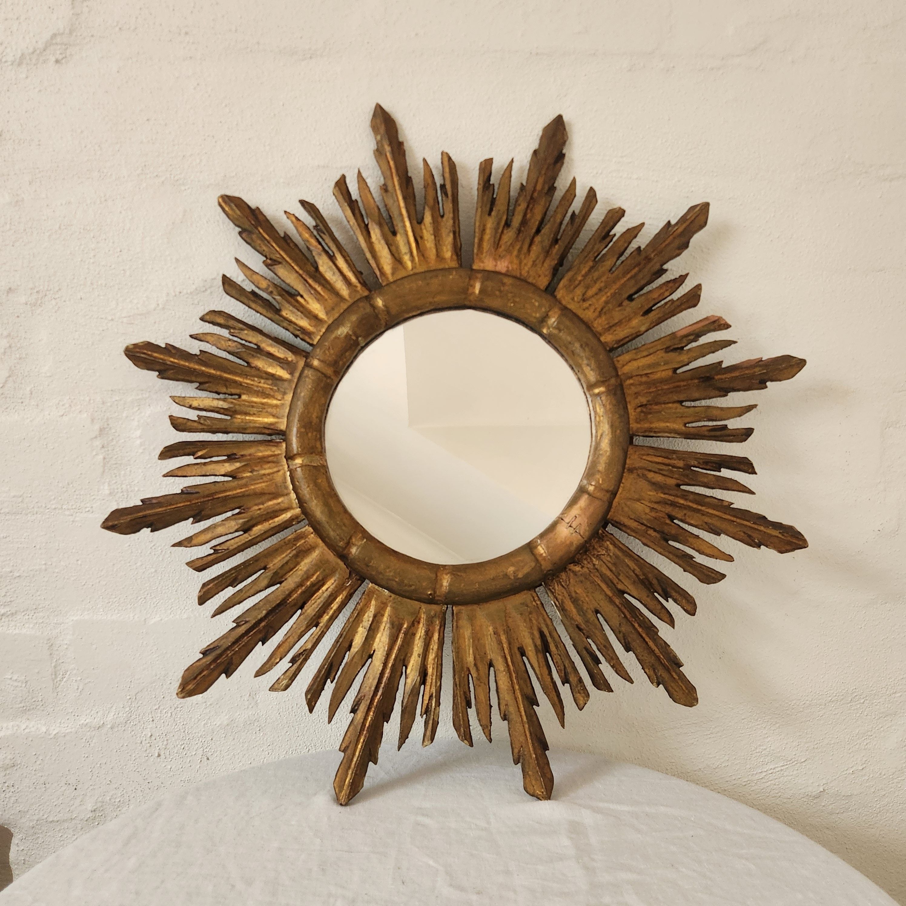 Vintage Belgian Starburst Gilt Wooden Mirror