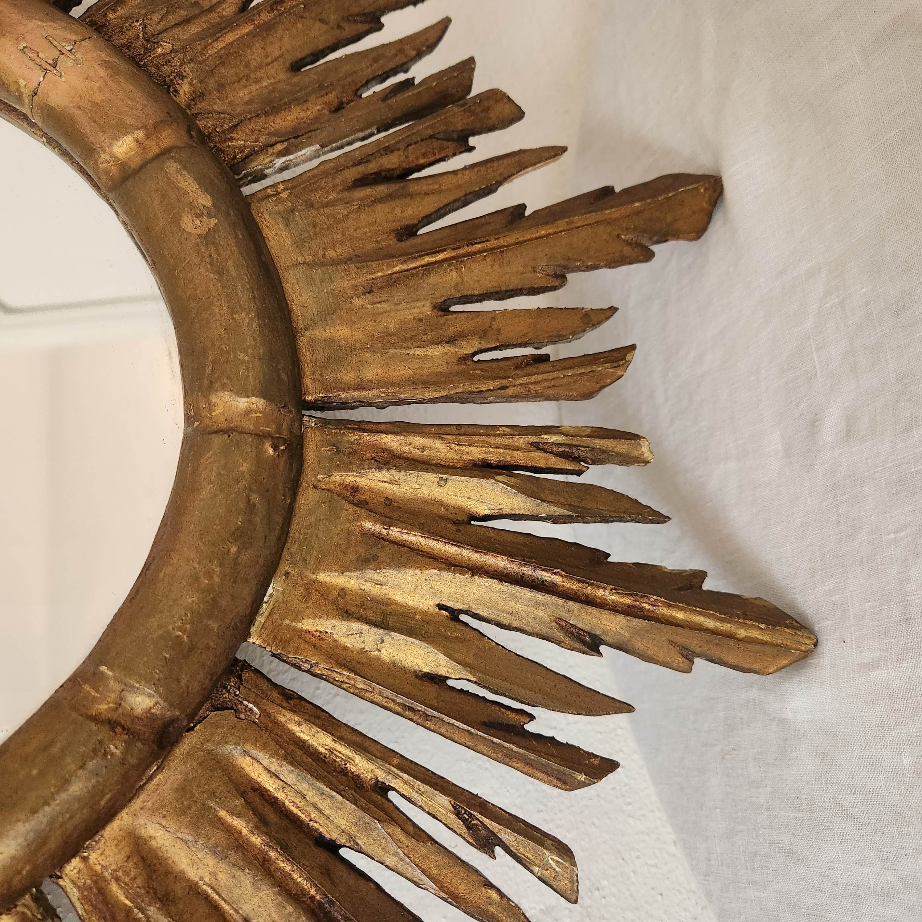 Vintage Belgian Starburst Gilt Wooden Mirror