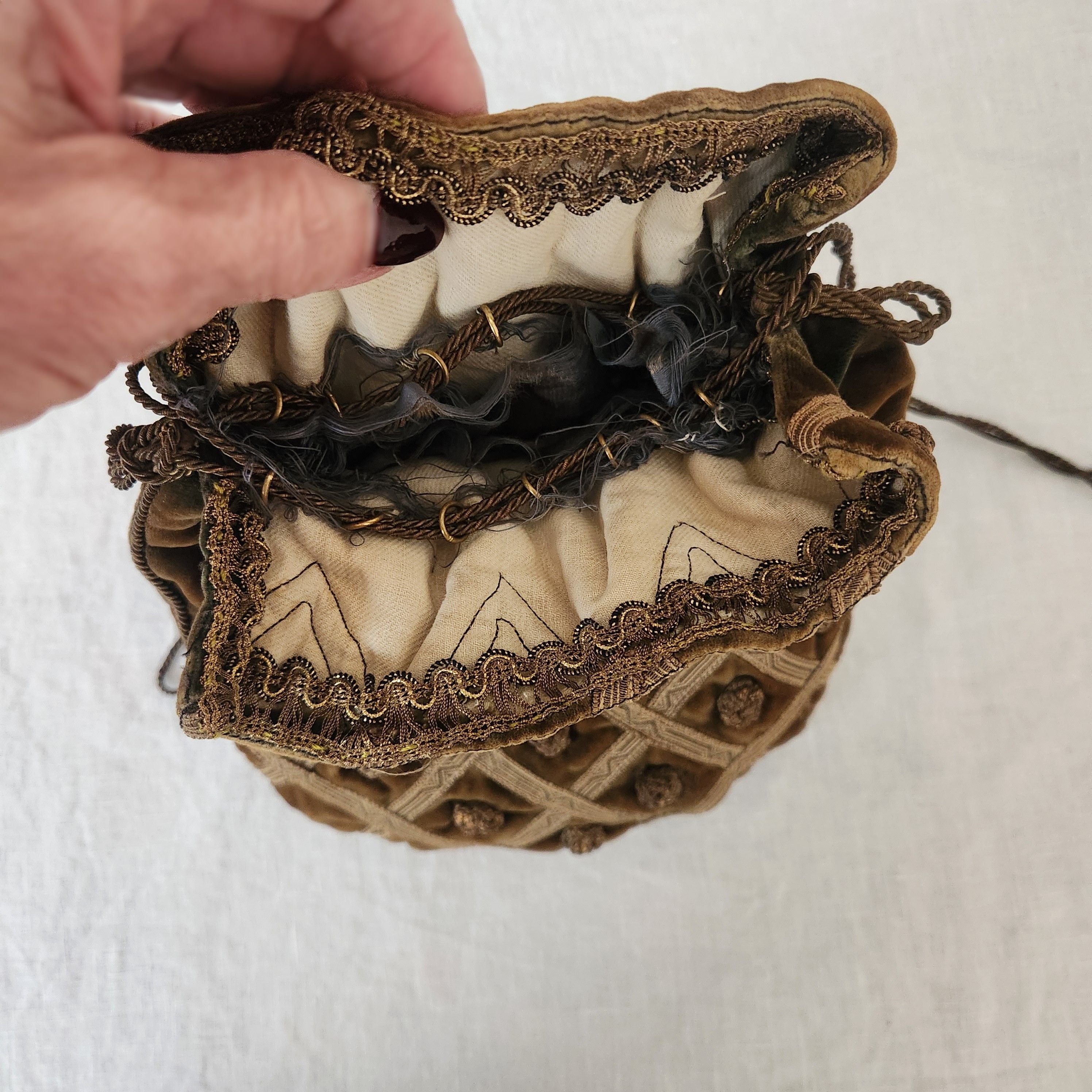 Late 1800’s Velvet Embroidered Drawstring Pouch