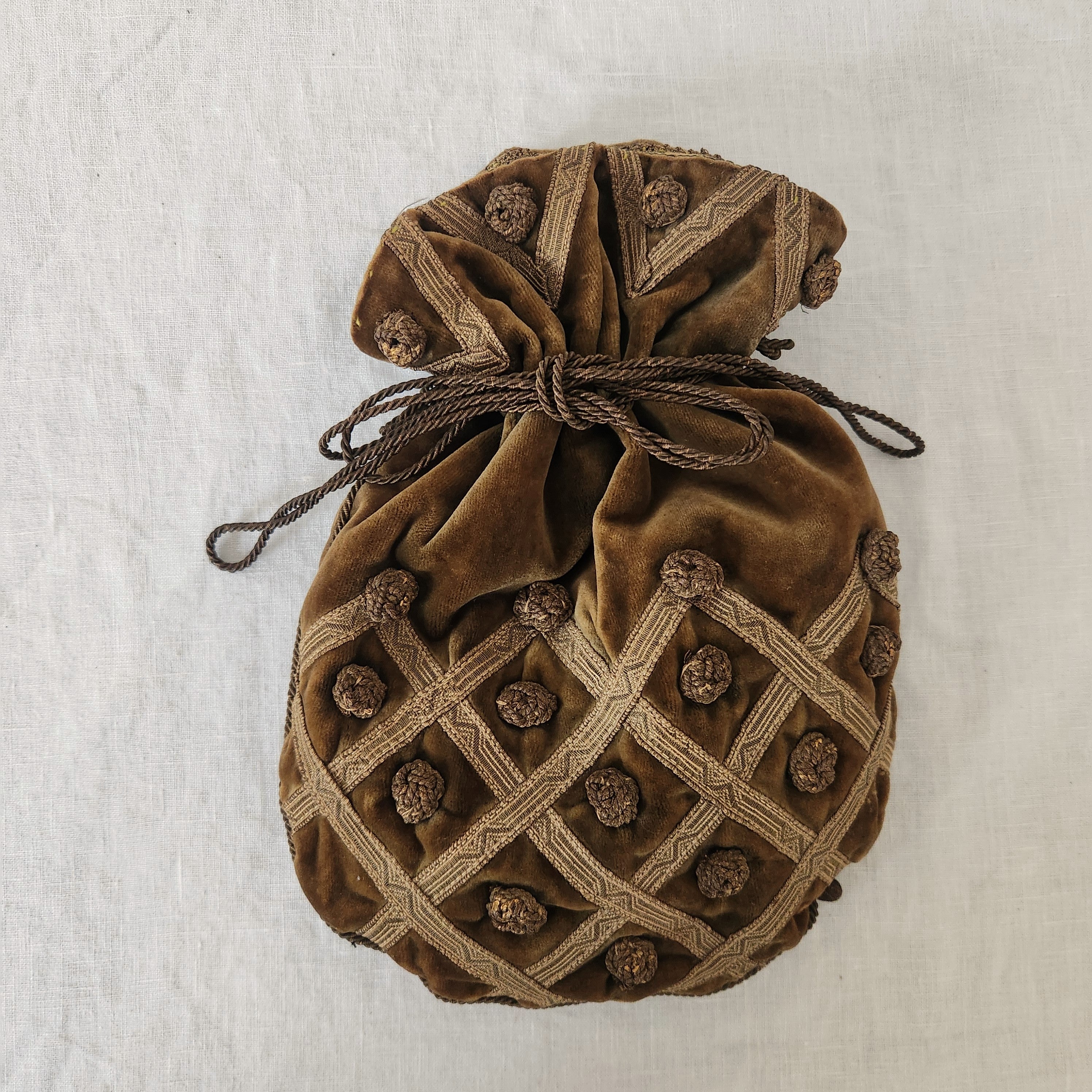 Late 1800’s Velvet Embroidered Drawstring Pouch