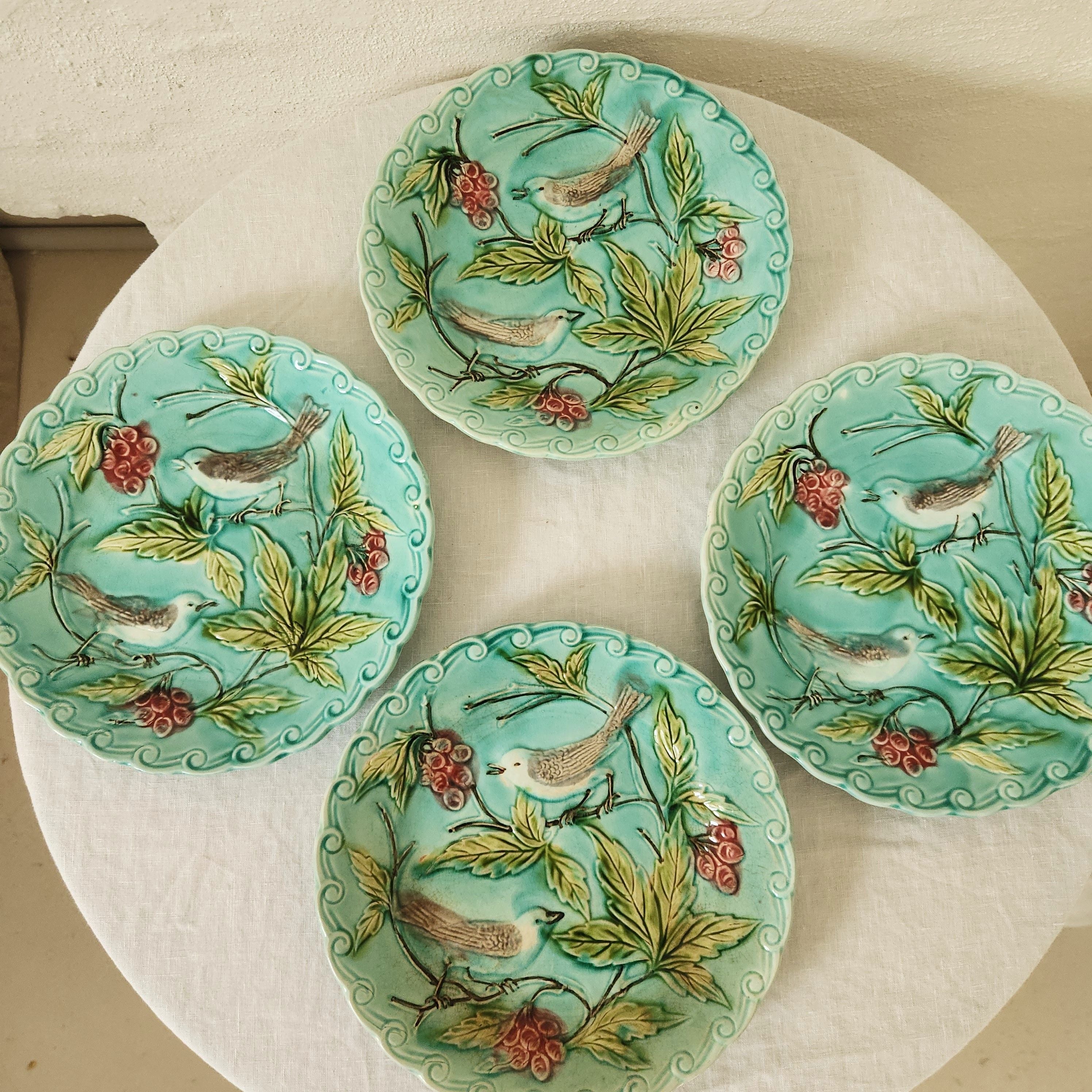 Antique French Plate - Birds and Berries