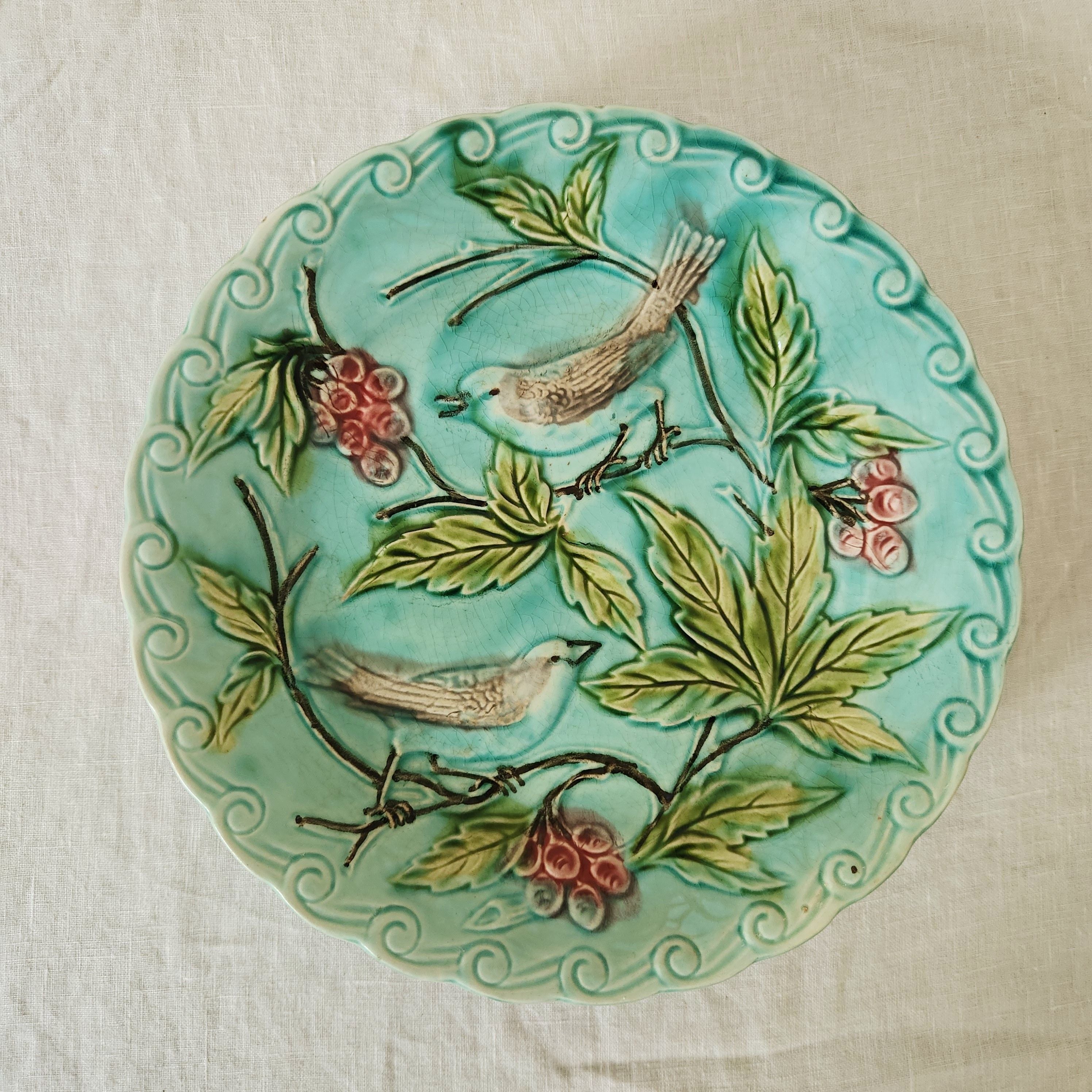 Antique French Plate - Birds and Berries