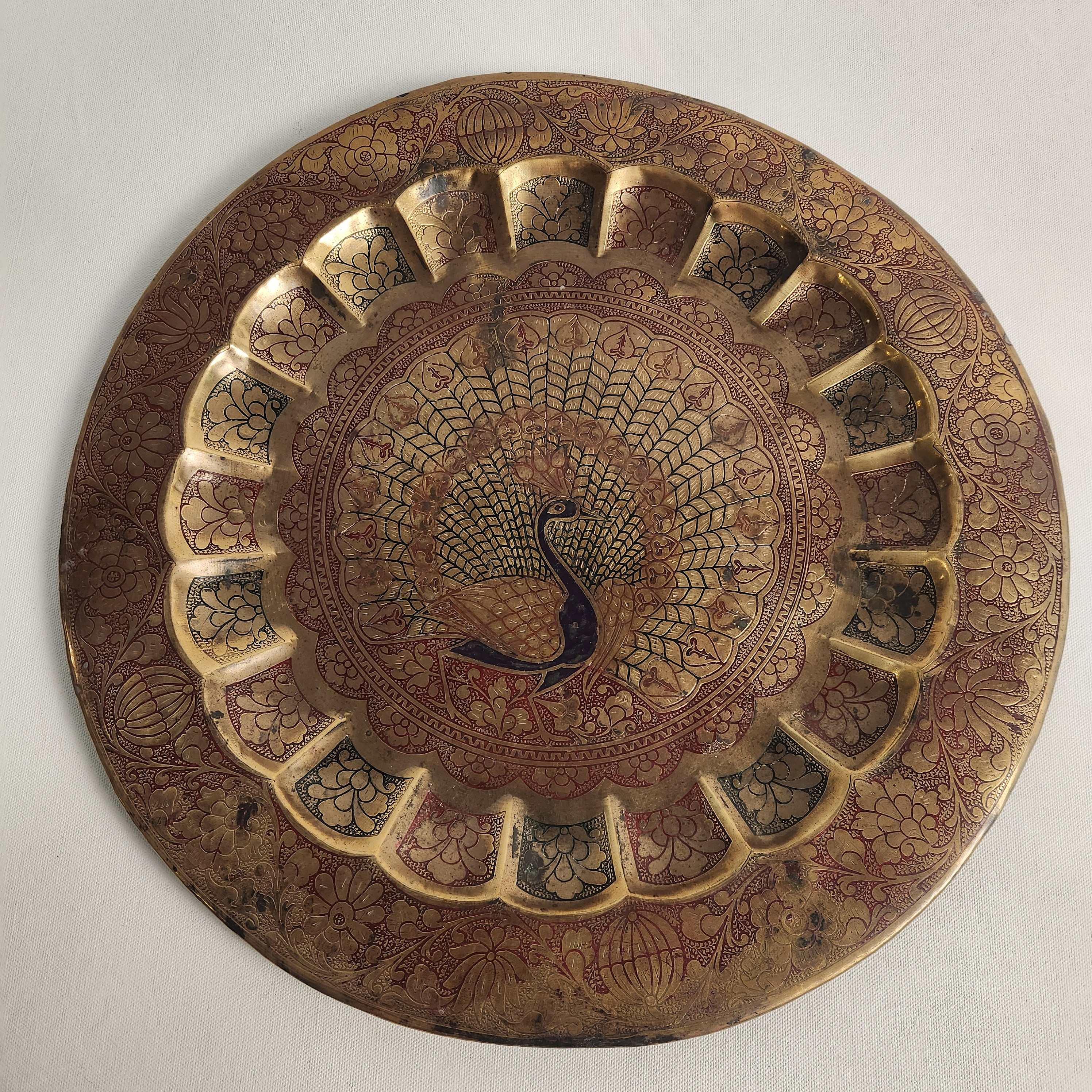 Brass Plate with Peacock motif