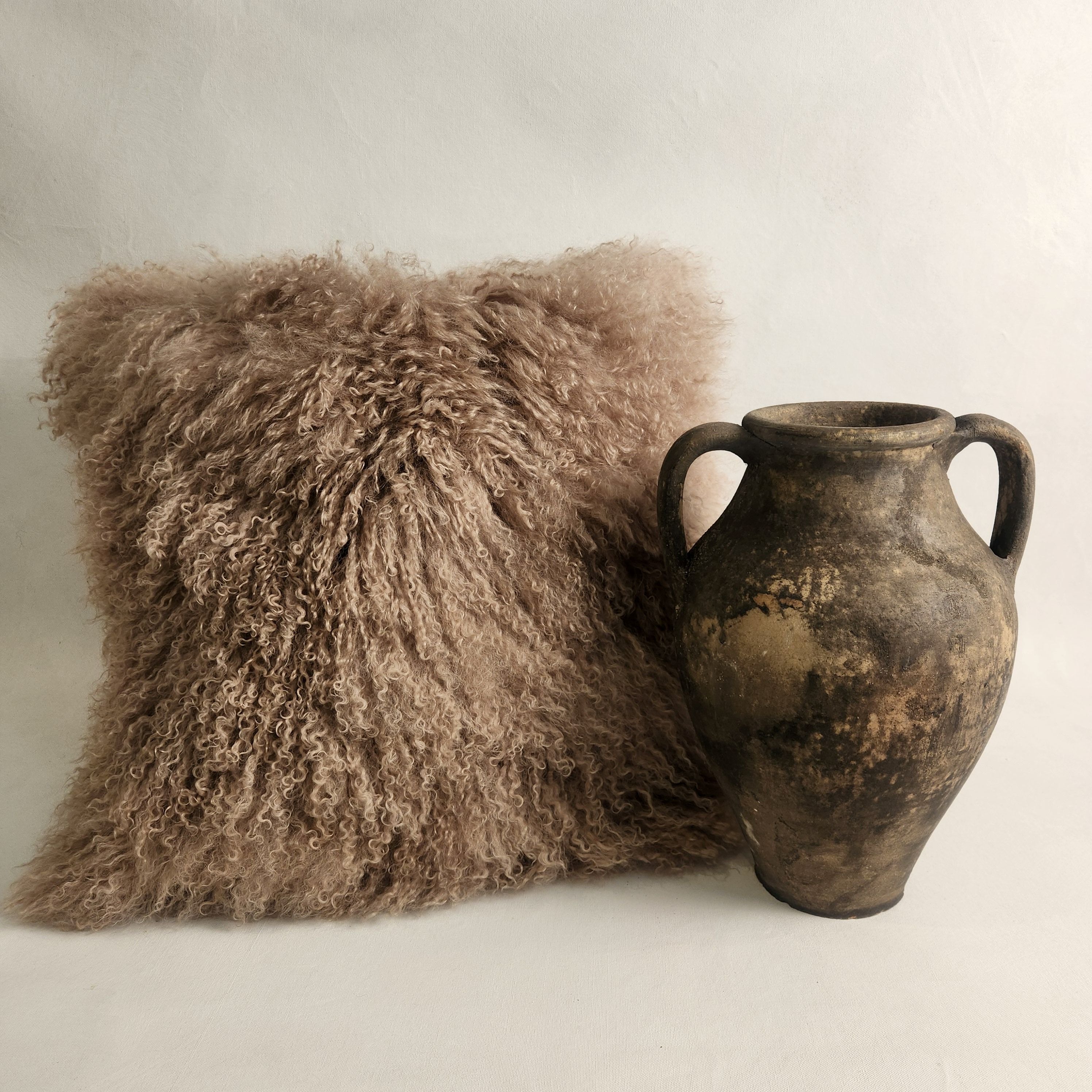 Mongolian Sheepskin Cushion - Camel