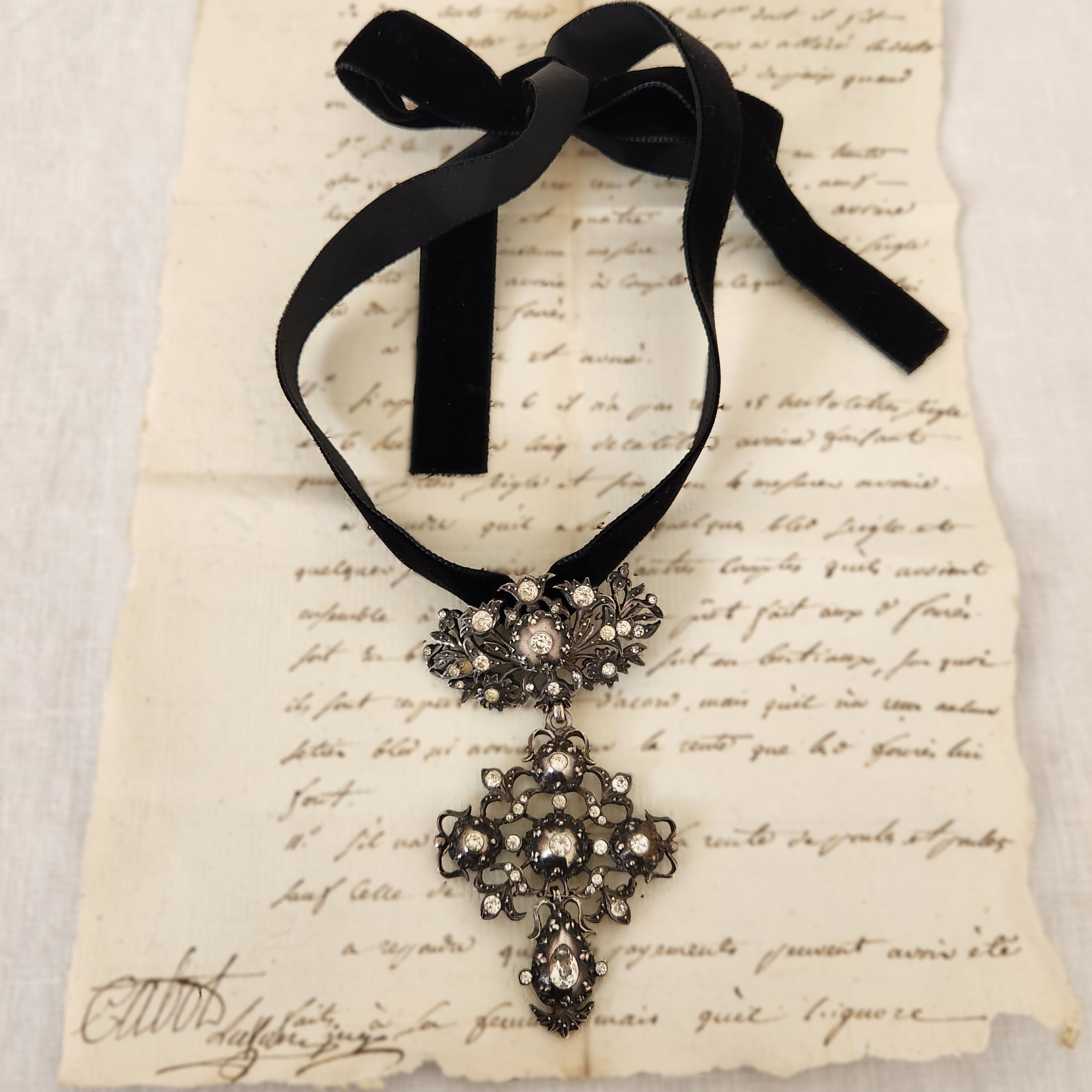 Antique French Sterling Silver and Pierre du Rhin Pendant Circa 1770's.