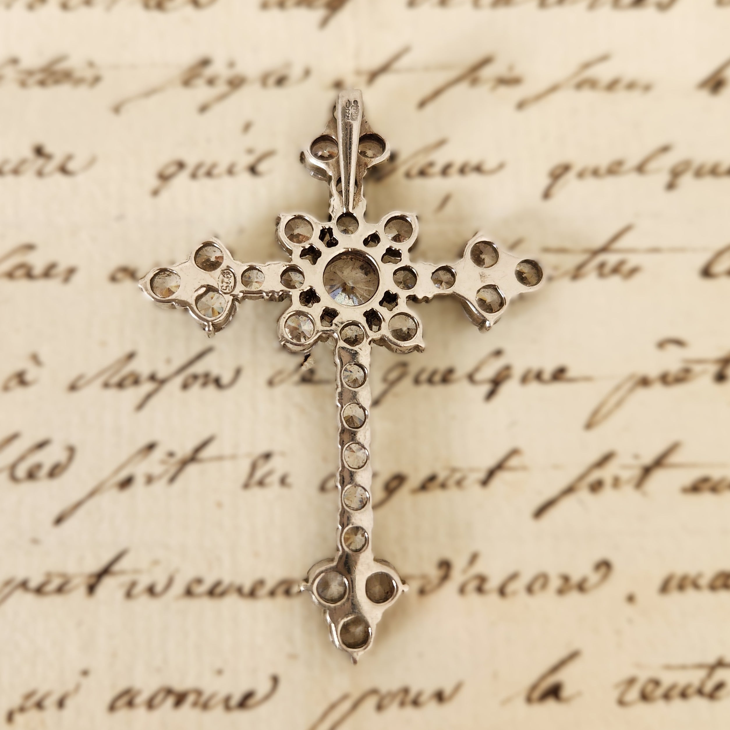 Sterling Silver and Crystal Vintage Cross