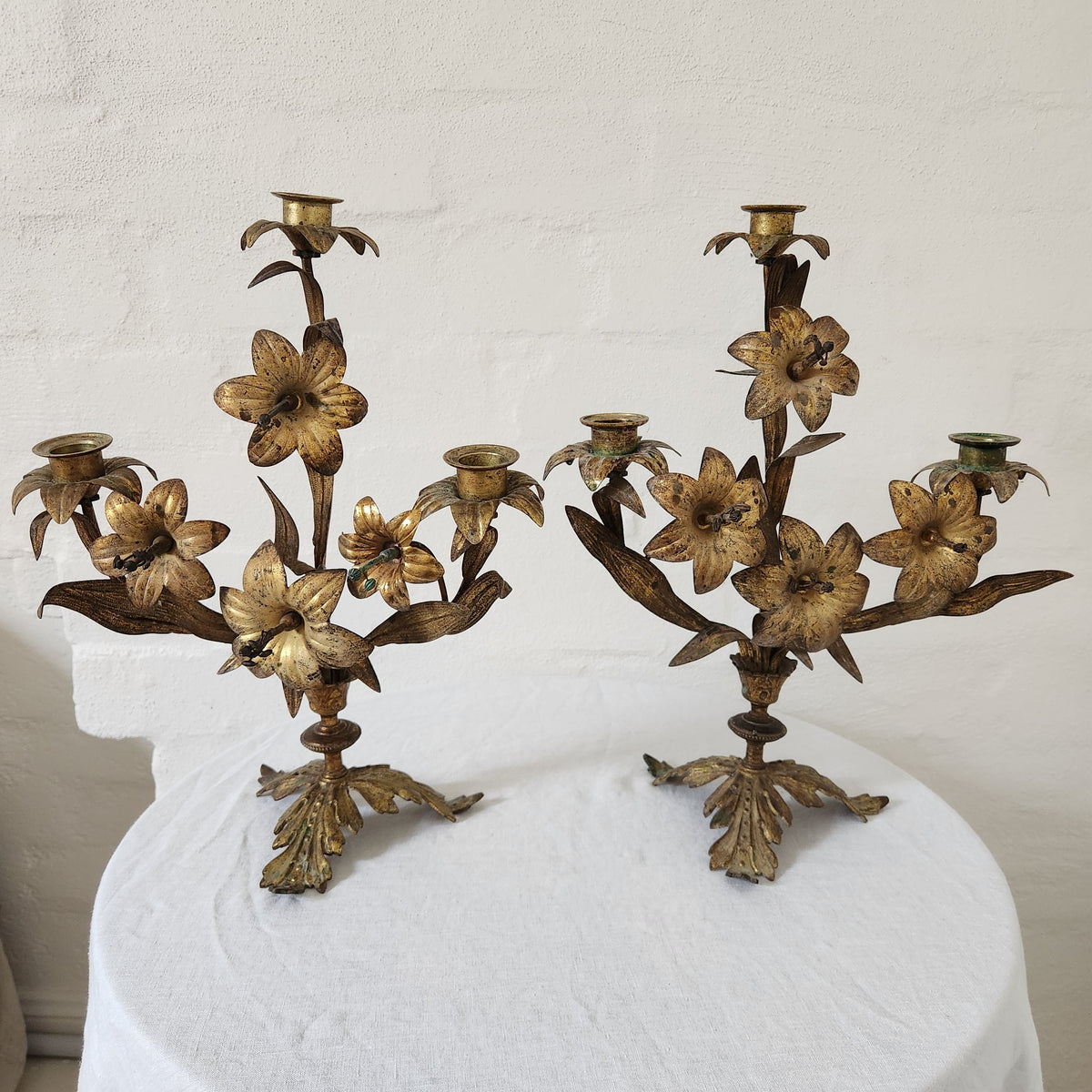 Antique french brass candleabras