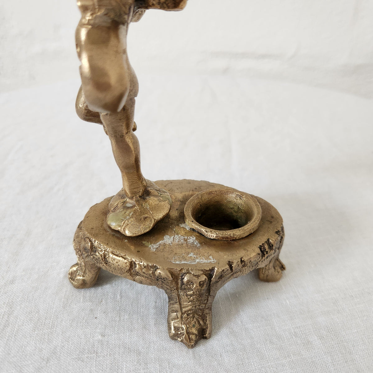 Antique Brass Candleholder with Cherub